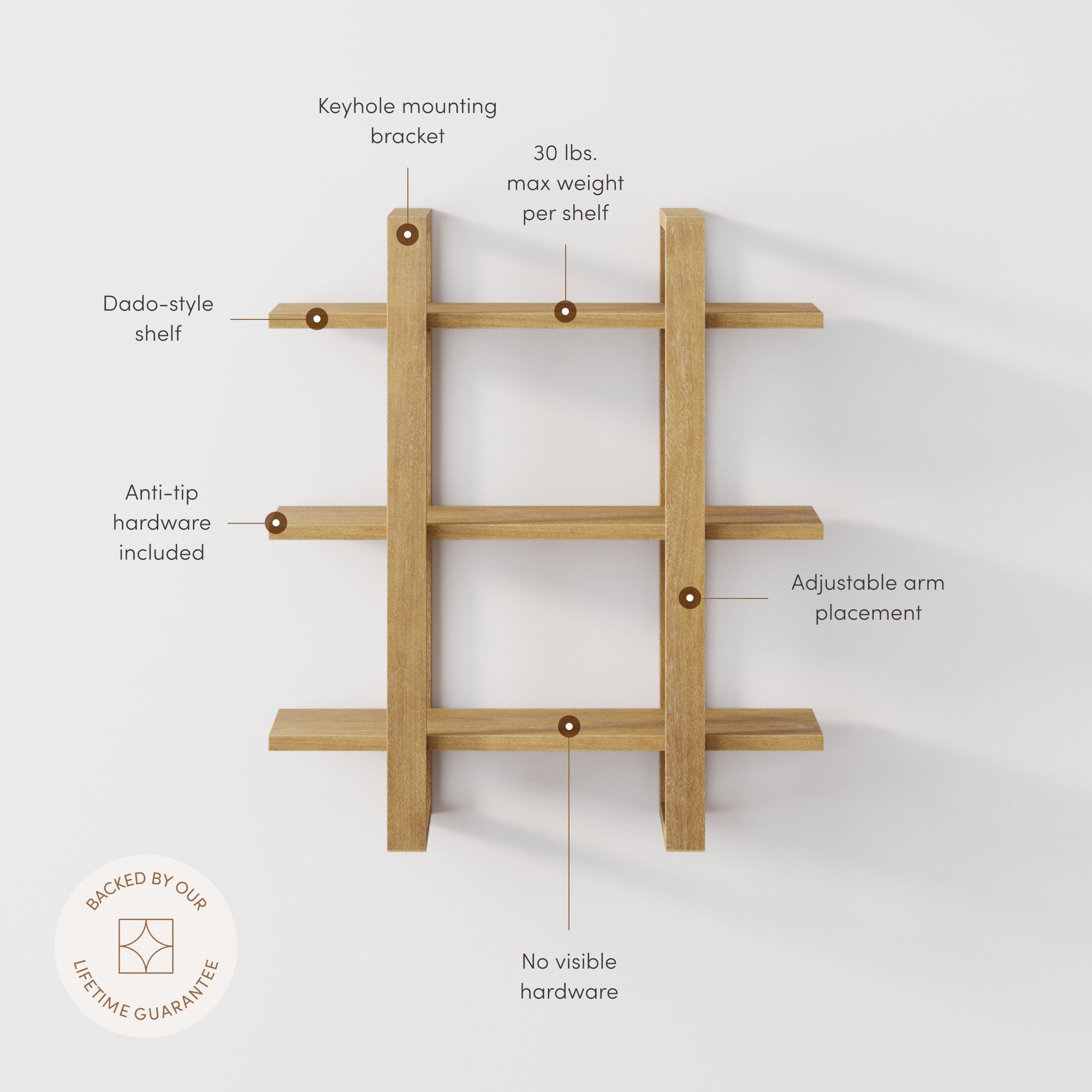 Benji Wall Shelf Solid Wood Light Brown Set of 4 | Nathan James