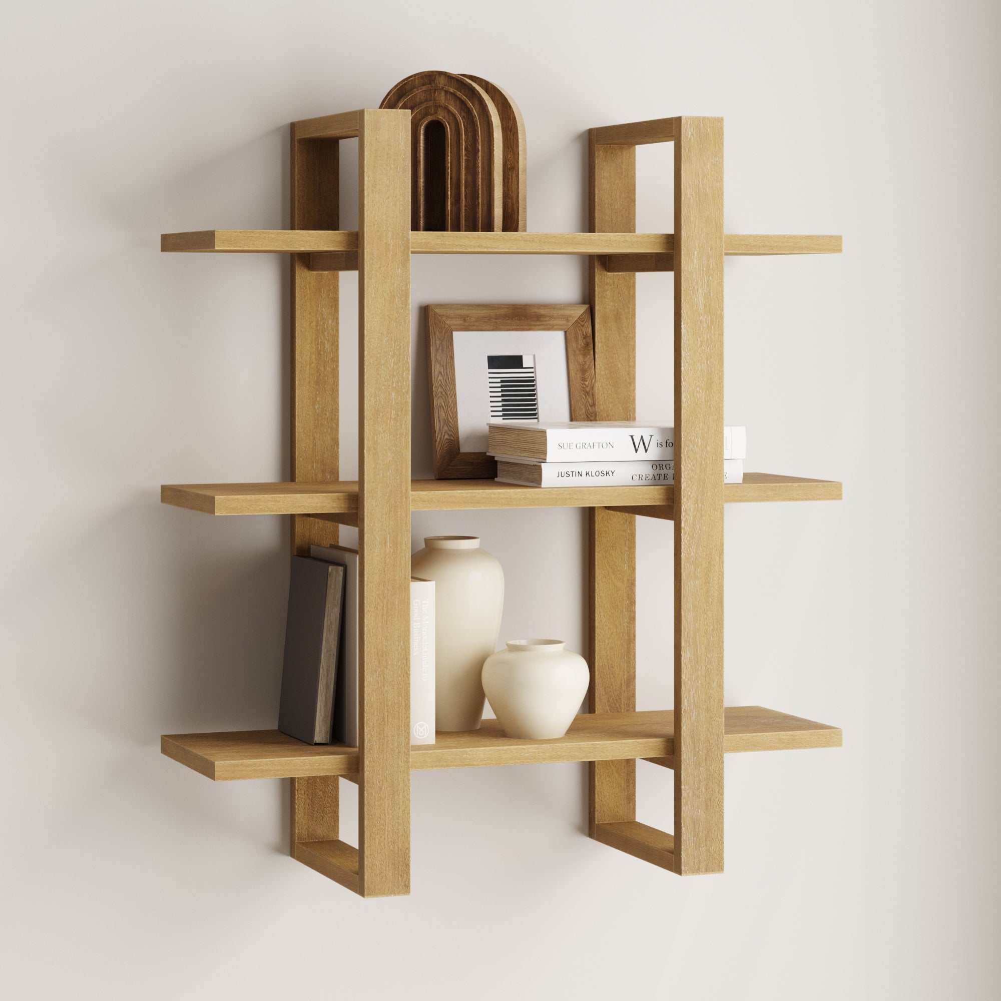 Solid Wood Modular Floating Wall Shelf Light Brown