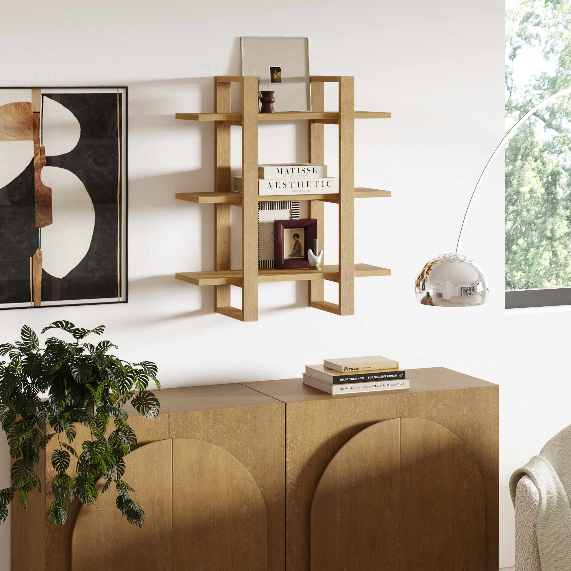 Solid Wood Modular Floating Wall Shelf Light Brown