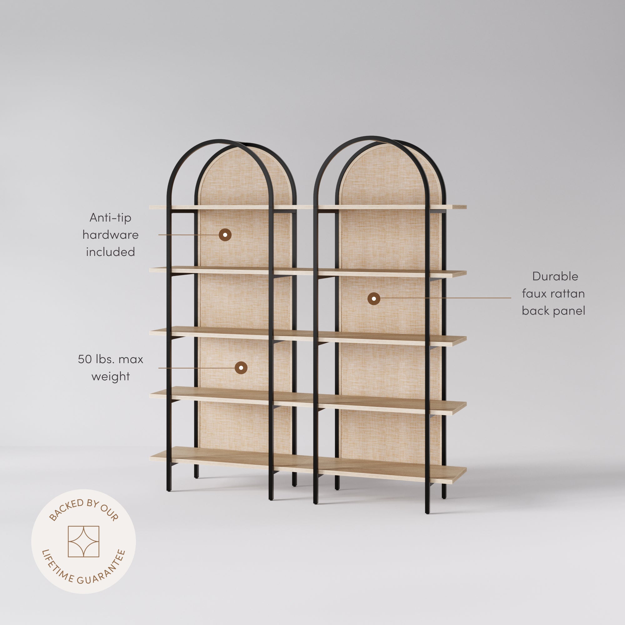 Amara Bookshelf Rattan Wood Set of 2 Arched | Nathan James