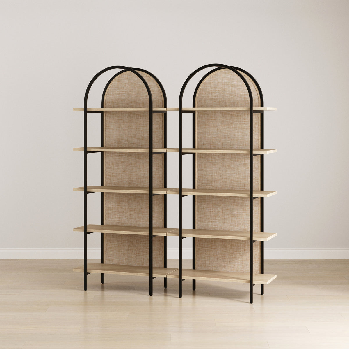 Boho Rattan & Wood Arched Bookshelves (Set of 2) - Nathan James