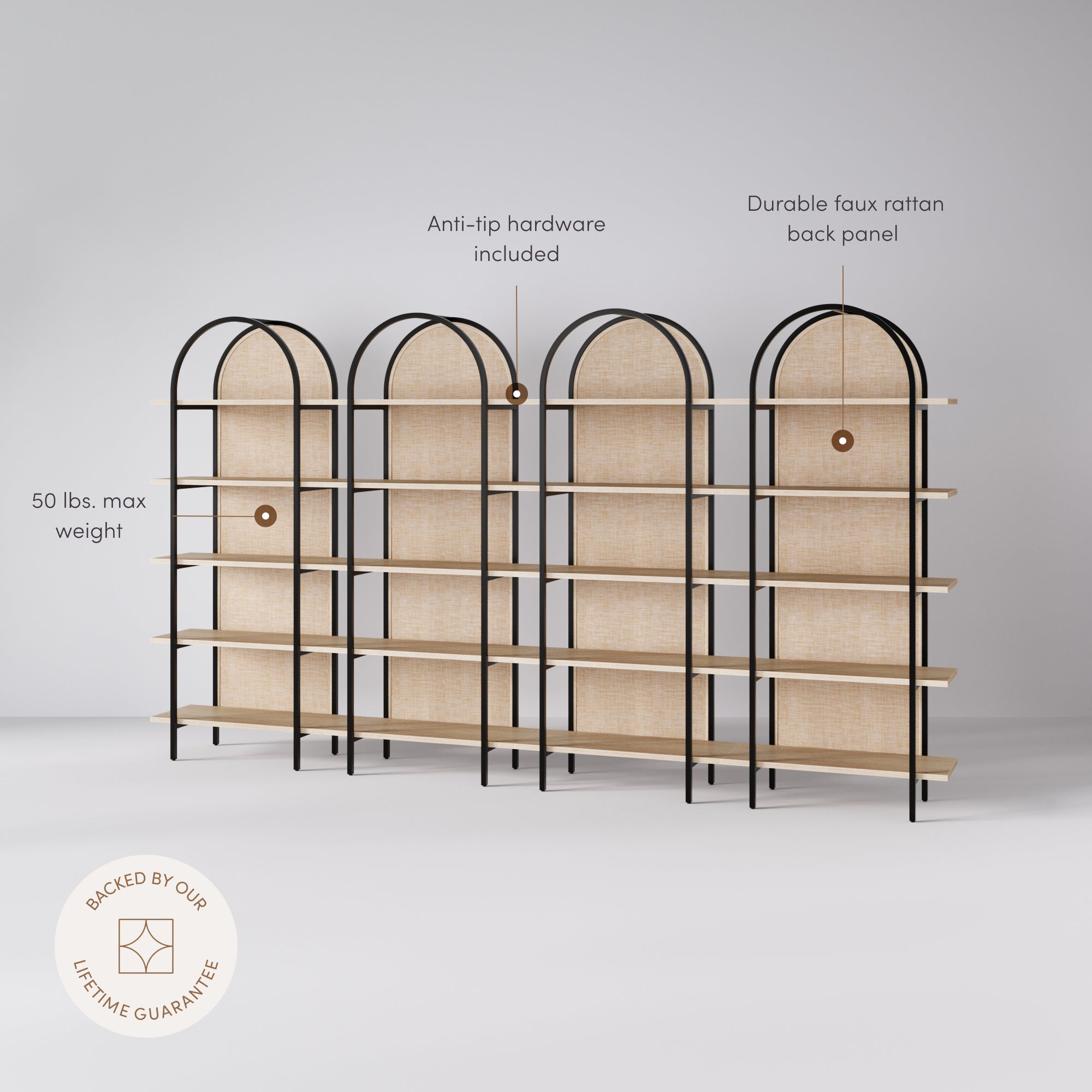 Amara Bohemian Metal Arch Bookshelf Black Set of 4 | Nathan James