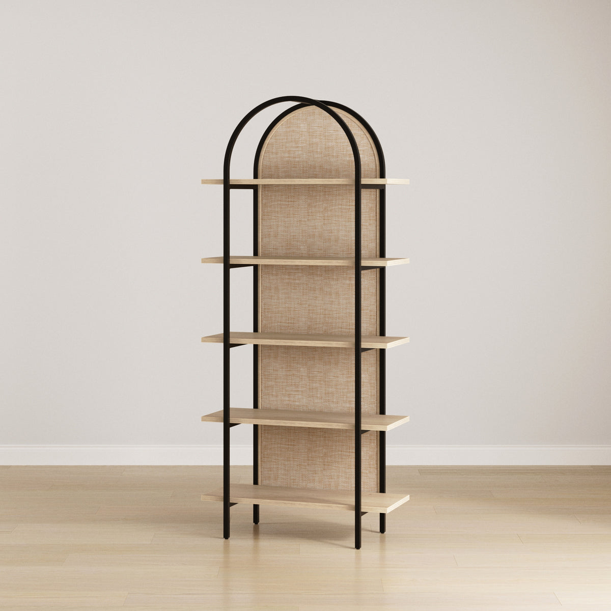 Boho Rattan & Wood Arched Bookshelf