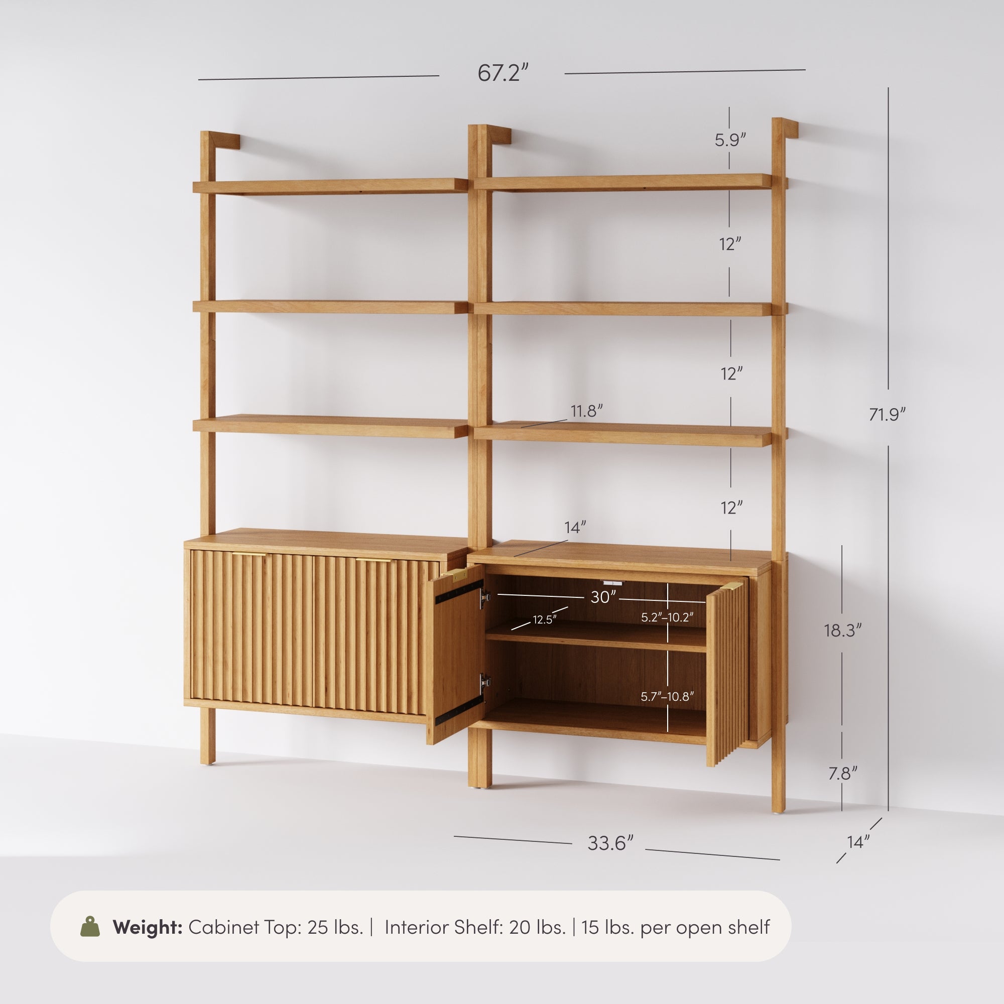 Jasper Boho Fluted Storage Bookshelf Warm Pine Set of 2 | Nathan James