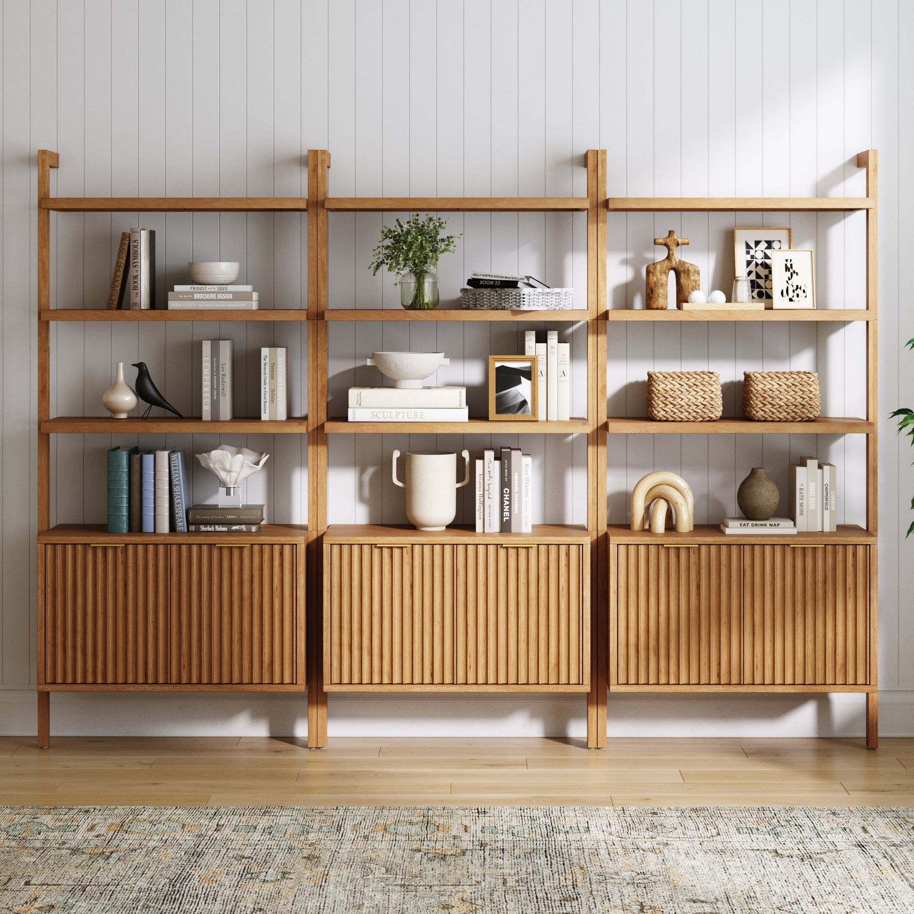 Jasper Boho Fluted Storage Bookshelf Warm Pine Set of 3 | Nathan James