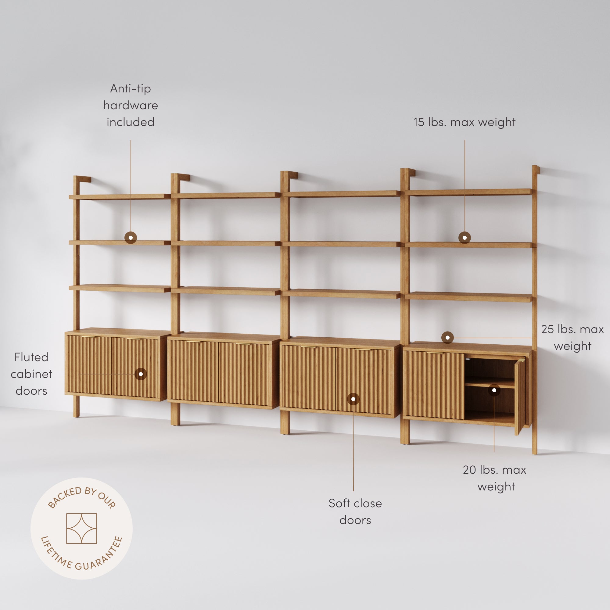 Jasper Bookshelf Fluted Warm Pine Set of 4 | Nathan James