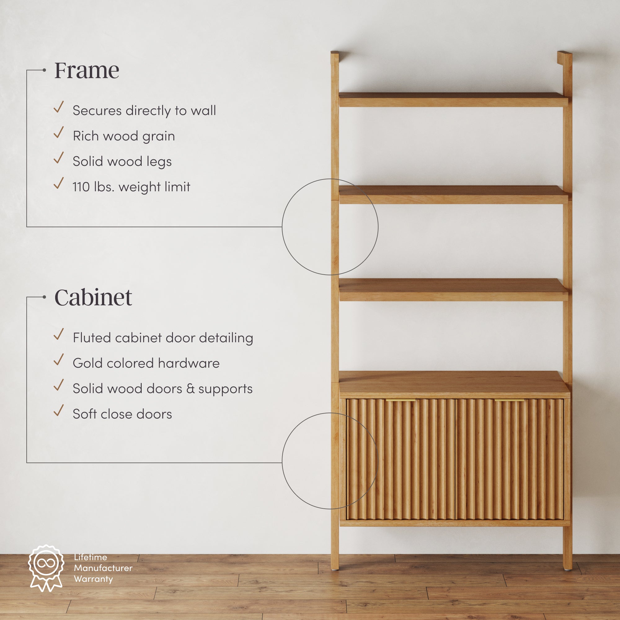 Jasper Boho Wood Fluted Storage Bookshelf Warm Pine | Nathan James