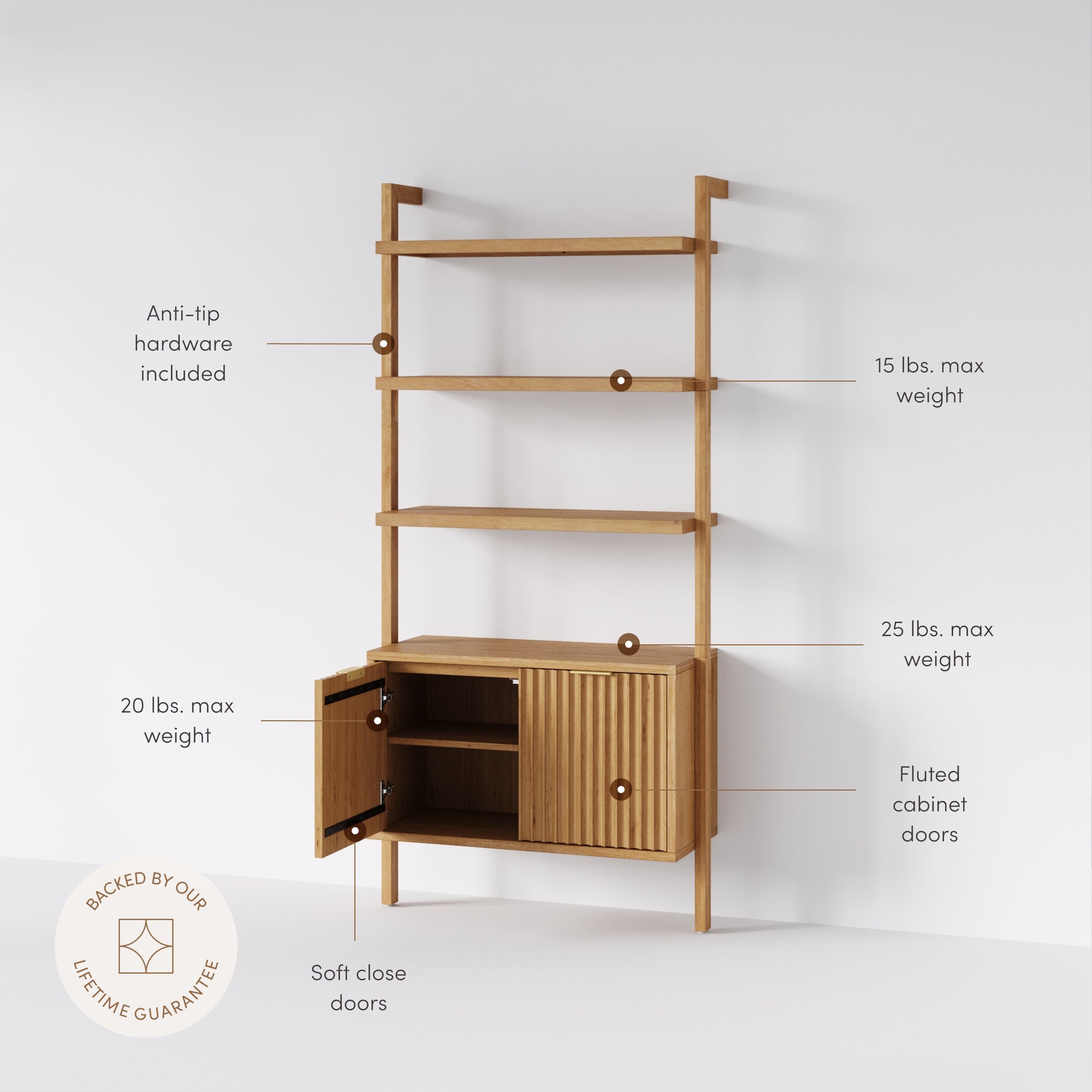Jasper Boho Wood Fluted Storage Bookshelf Warm Pine | Nathan James