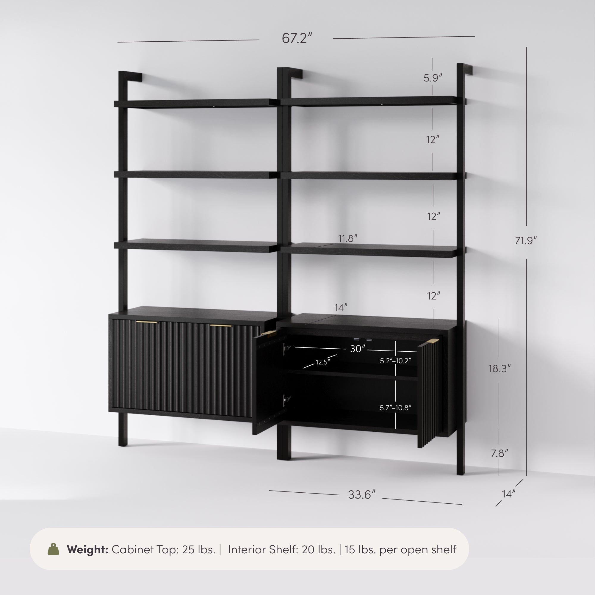 Jasper Mid-Century Bookshelf with Doors Black Set of 2 | Nathan James