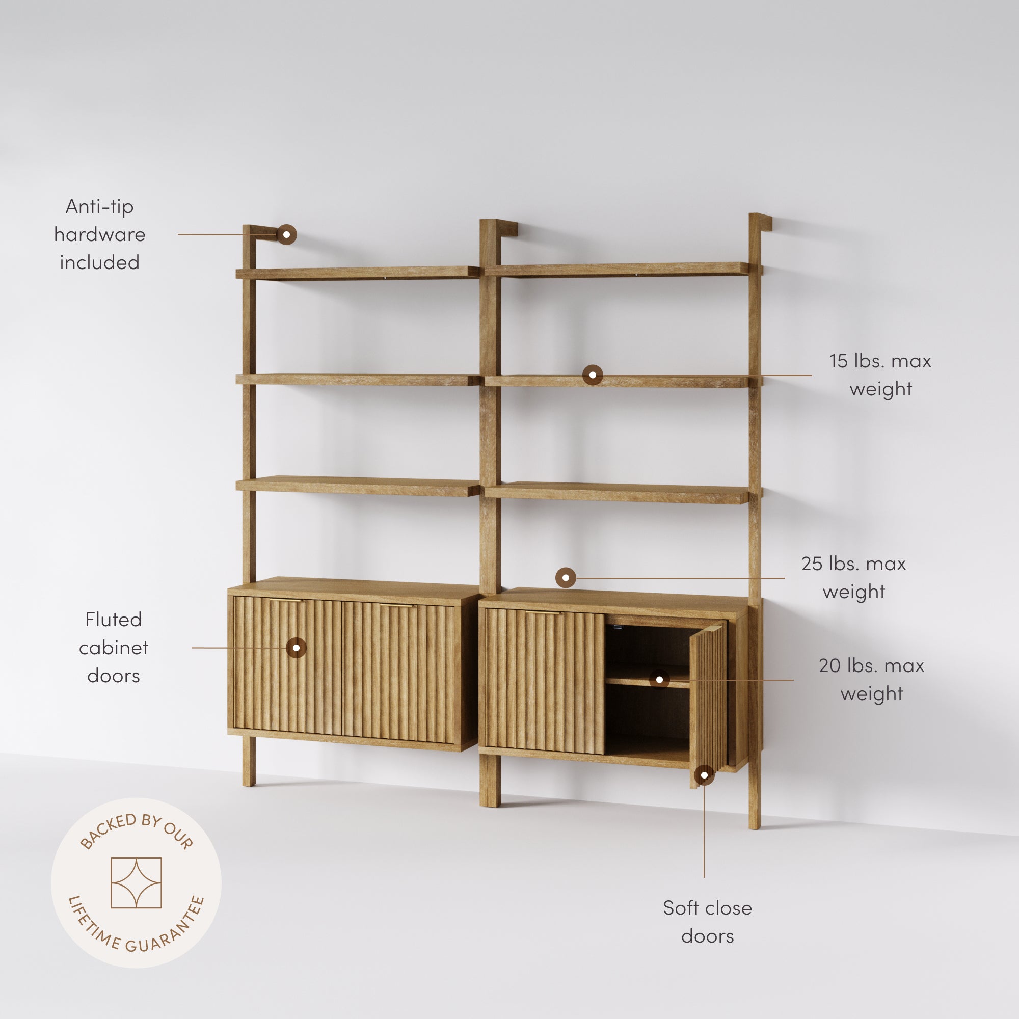 Jasper Solid Wood Wall Mounted Boho Bookshelf Set of 2 | Nathan James
