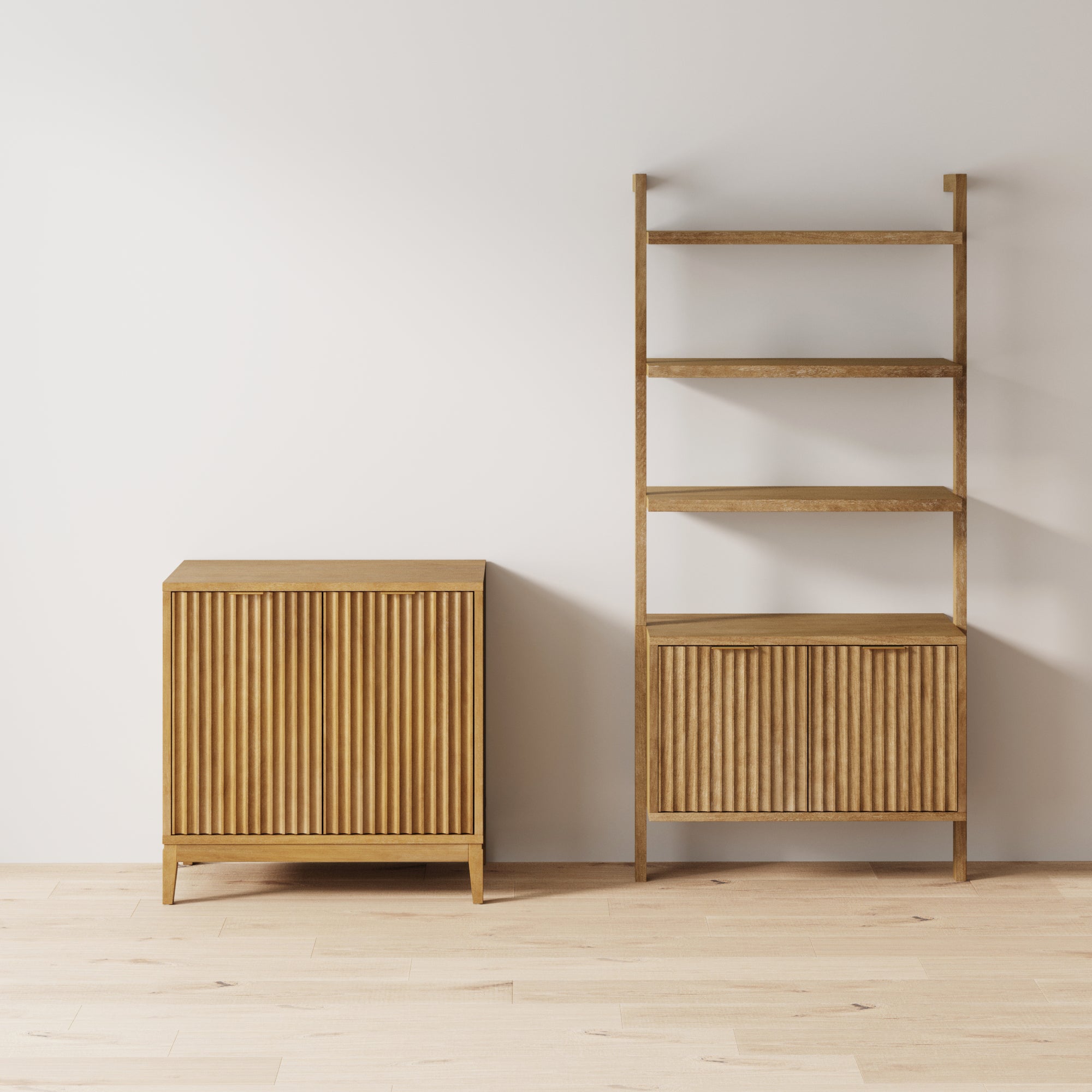 Mid-Century Fluted Wall Bookshelves with Doors (Set of 3) - Thumbnail 2