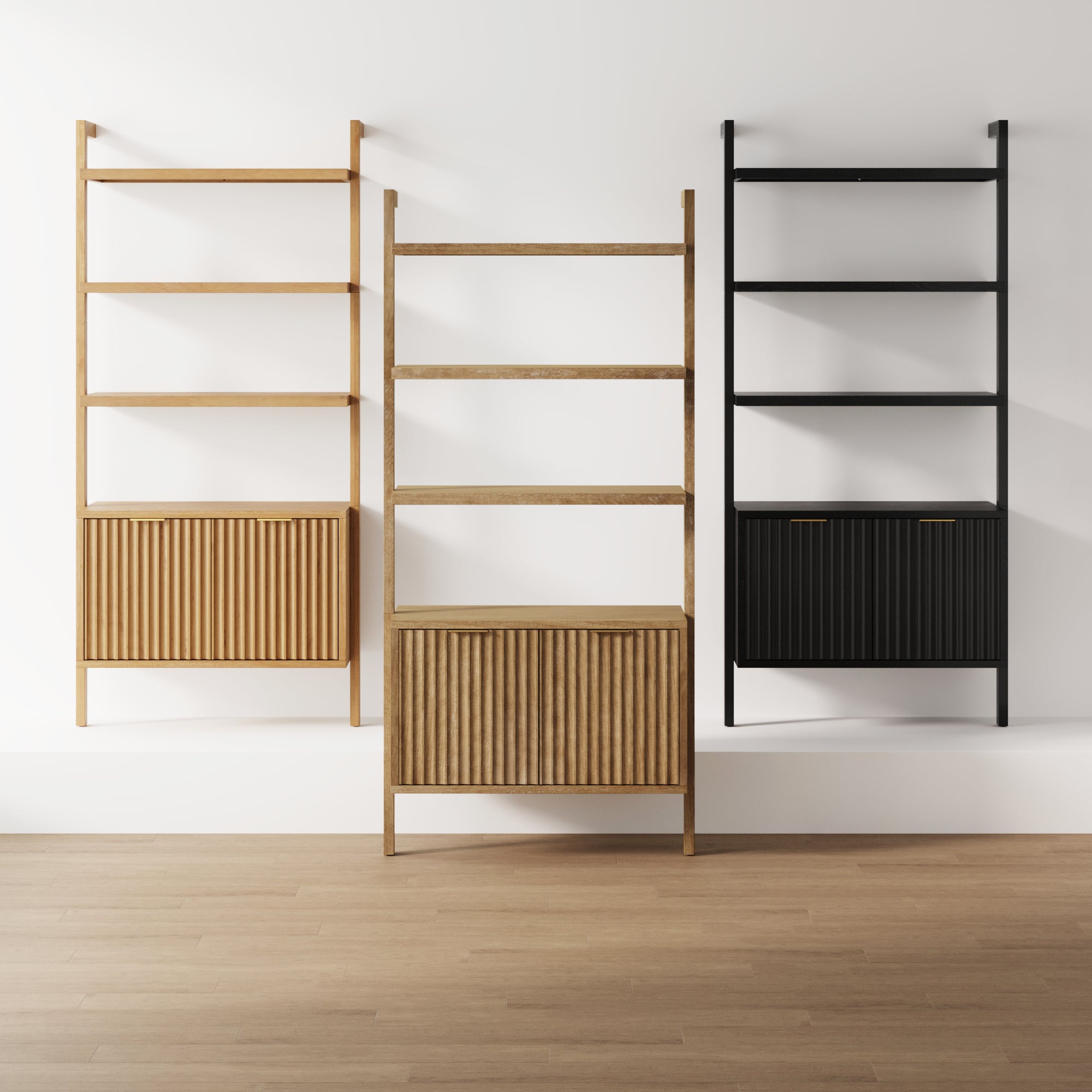 Mid-Century Fluted Wall Bookshelves with Doors (Set of 3) - Thumbnail 3