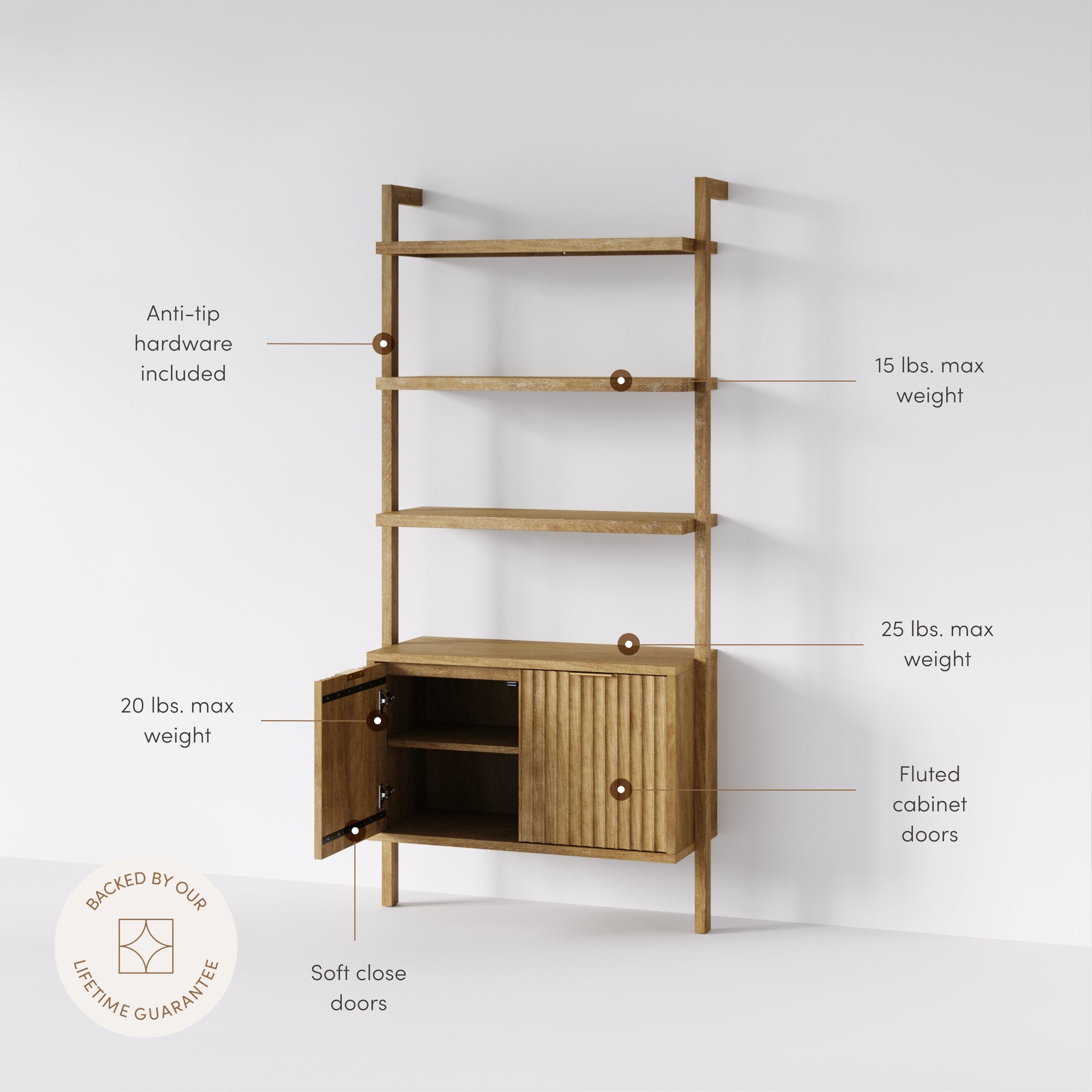 Jasper Solid Wood Wall Mounted 3-Shelf Boho Bookshelf | Nathan James