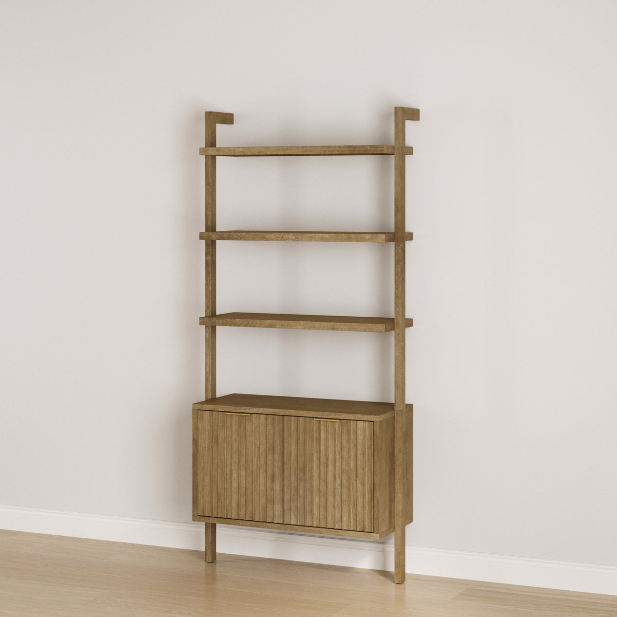 Mid-Century Fluted Wall Bookshelf with Doors Light Brown