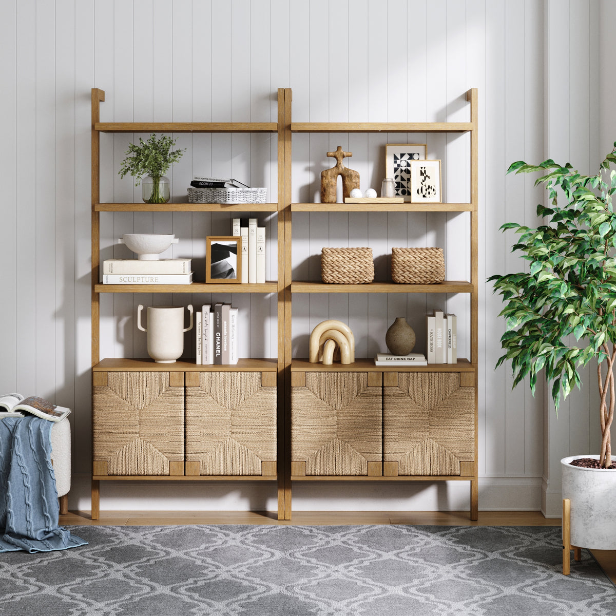 Beacon Bohemian Seagrass & Wood Bookshelf Set of 2 | Nathan James