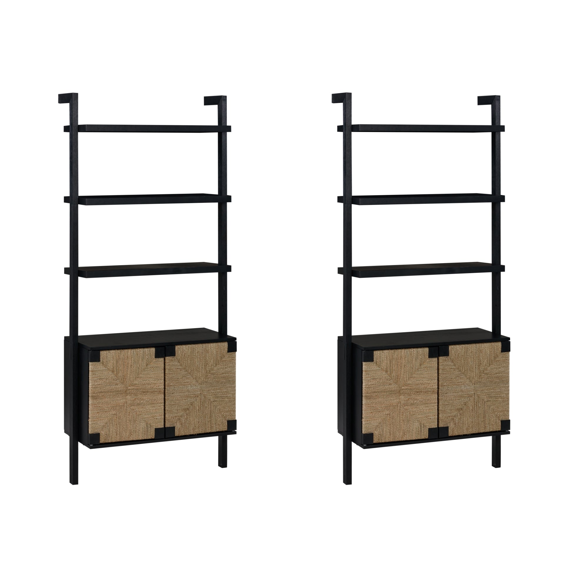 Seagrass Wall Bookshelves with Doors Black (Set of 2) - Nathan James