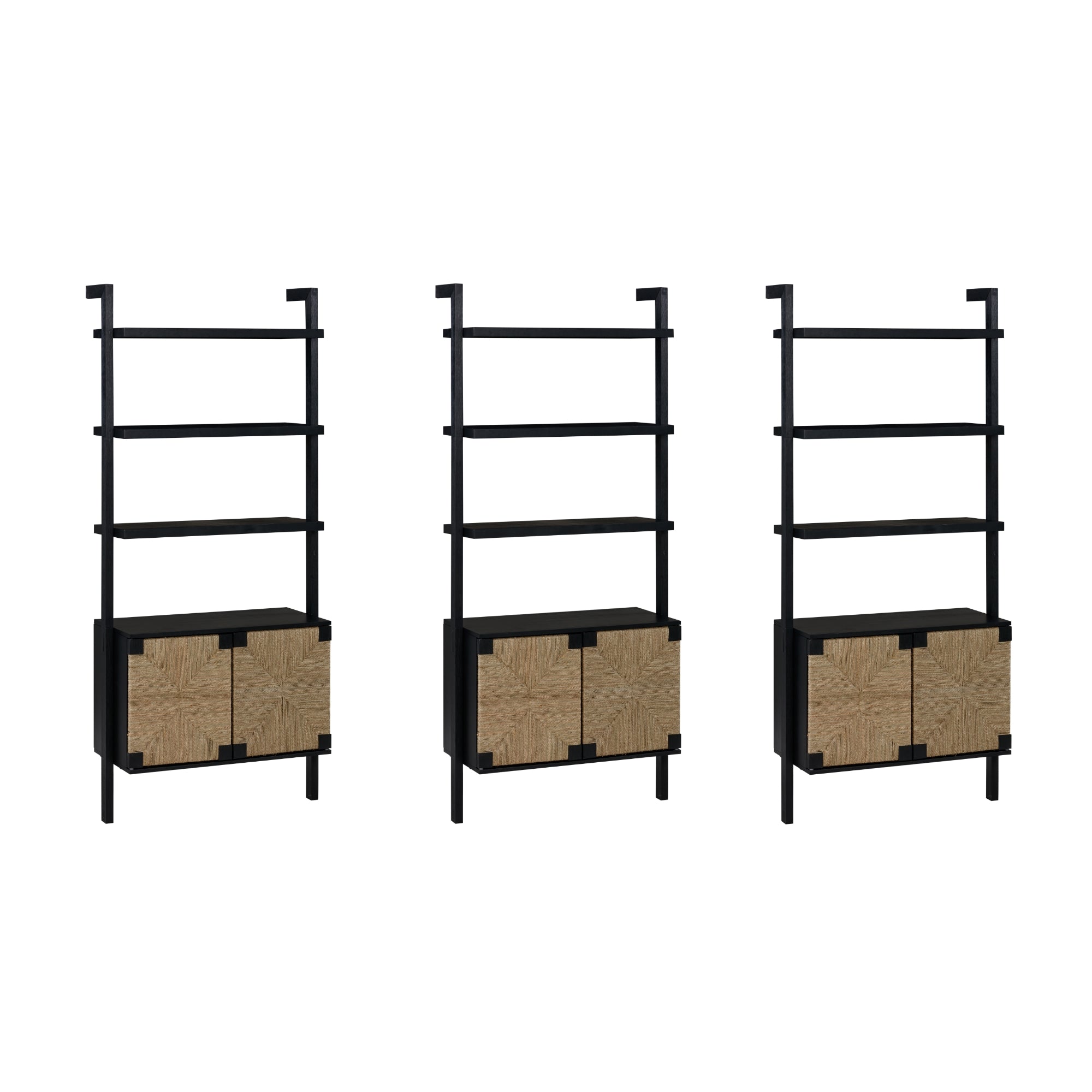 Seagrass Wall Bookshelves with Doors Black (Set of 3) - Nathan James