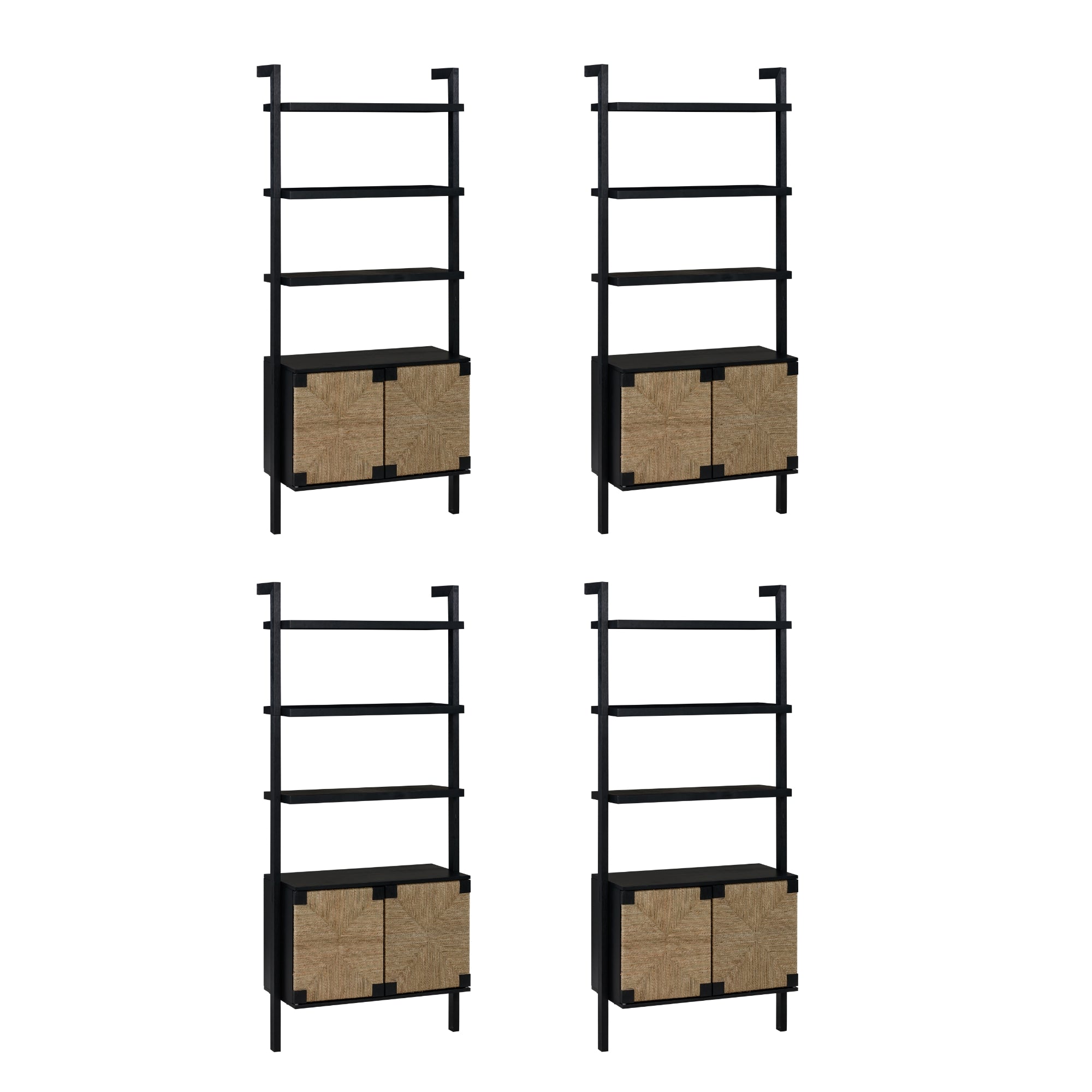 Seagrass Wall Bookshelves with Doors Black (Set of 4) - Nathan James