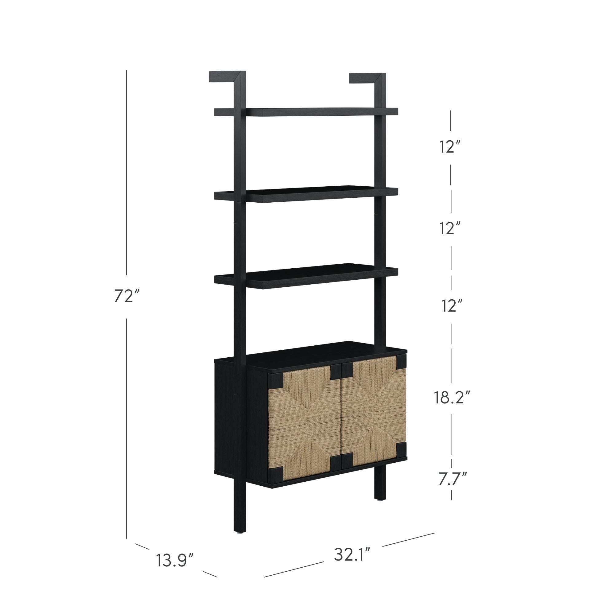 Seagrass Wall Bookshelf with Doors Black - Nathan James