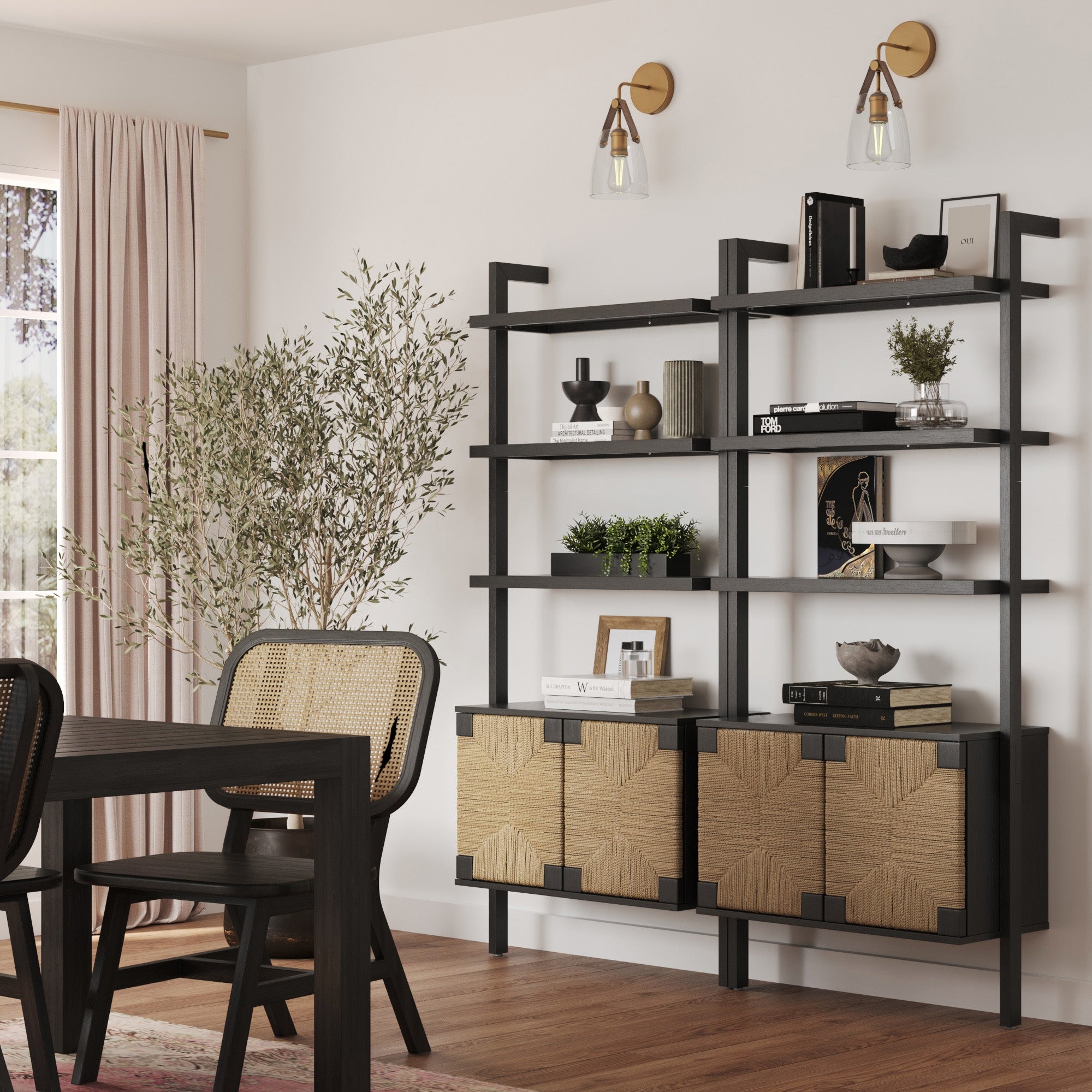 Seagrass Wall Bookshelf with Doors Black - Nathan James