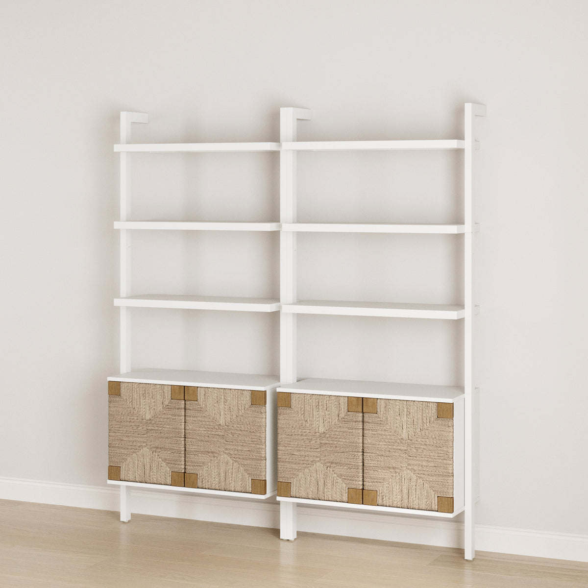 Seagrass Wall Bookshelves with Doors White (Set of 2)