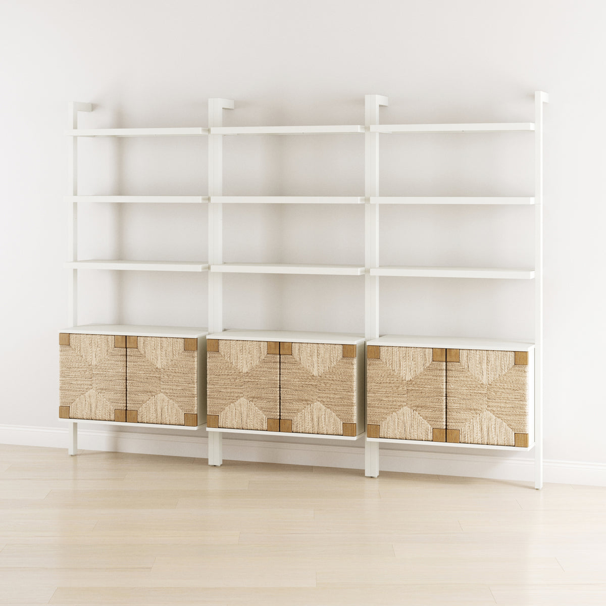 Seagrass Wall Bookshelves with Doors White (Set of 3) - Nathan James
