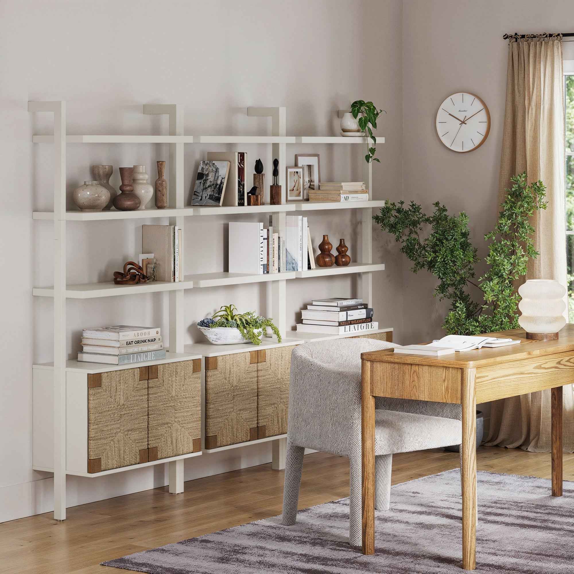 Seagrass Wall Bookshelves with Doors White (Set of 3)