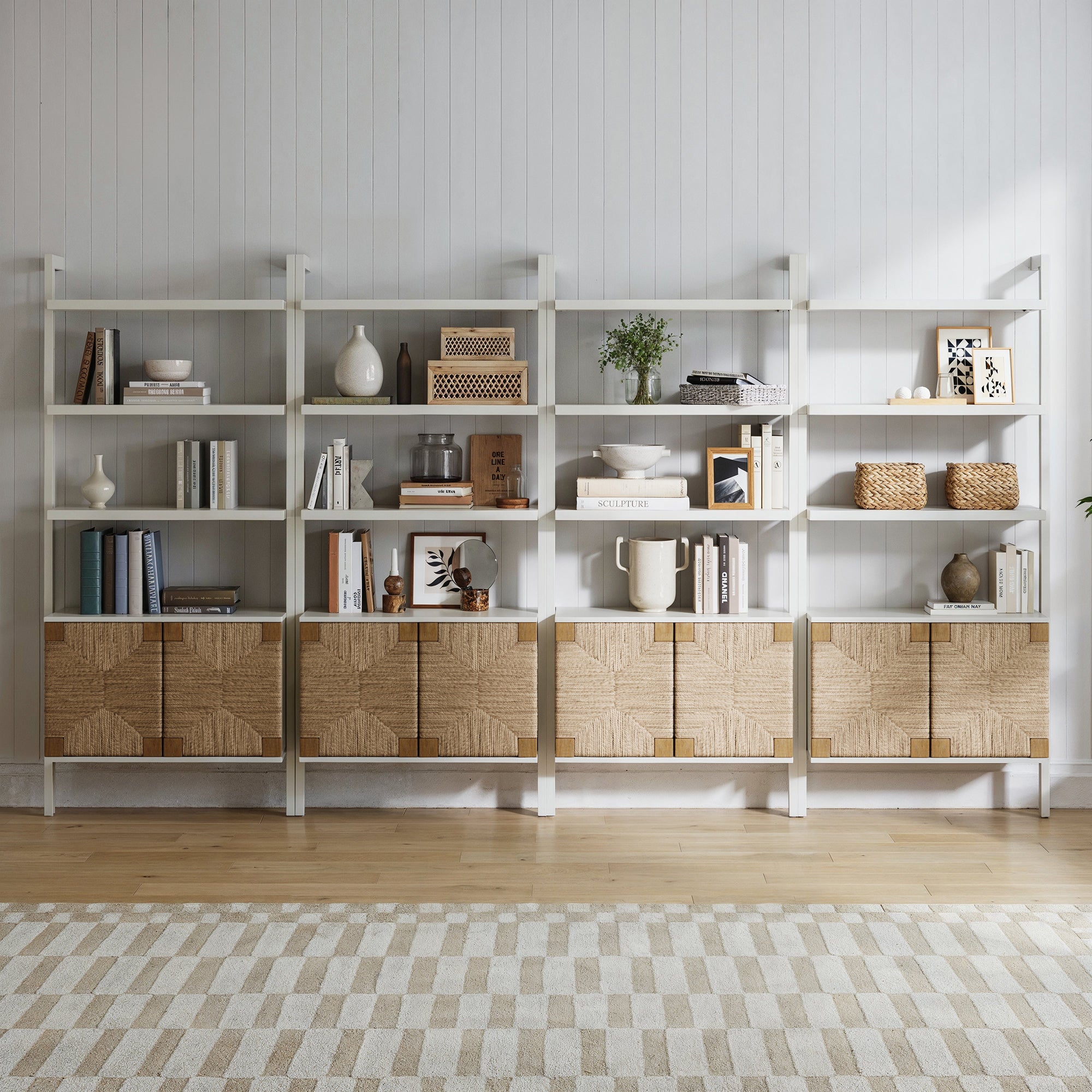 Seagrass Wall Bookshelves with Doors White (Set of 4)