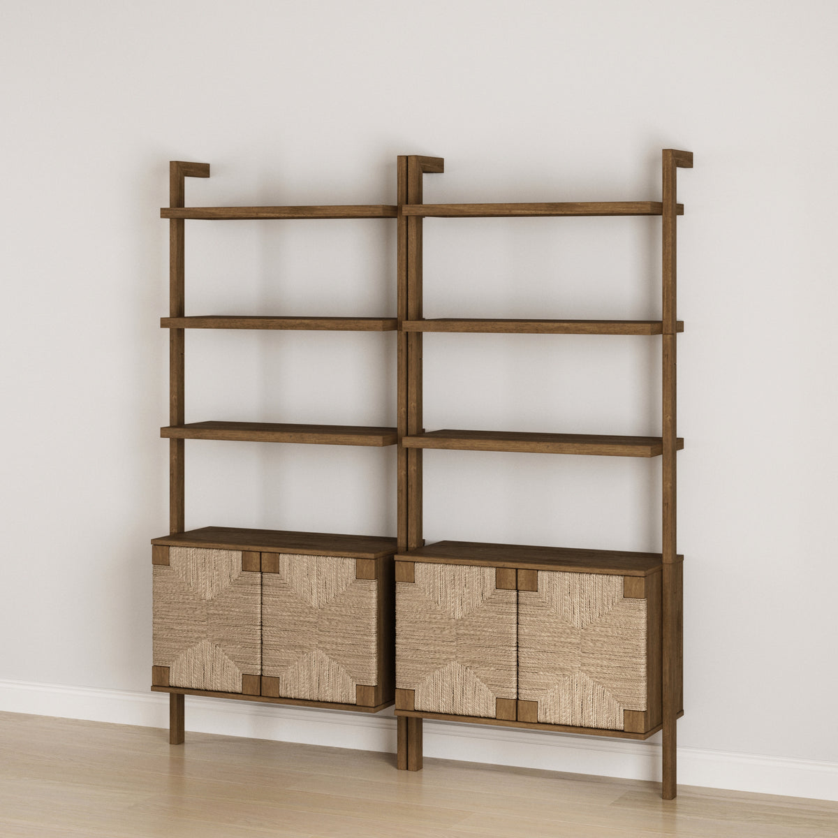 Seagrass Wall Bookshelves with Doors Dark Brown (Set of 2)