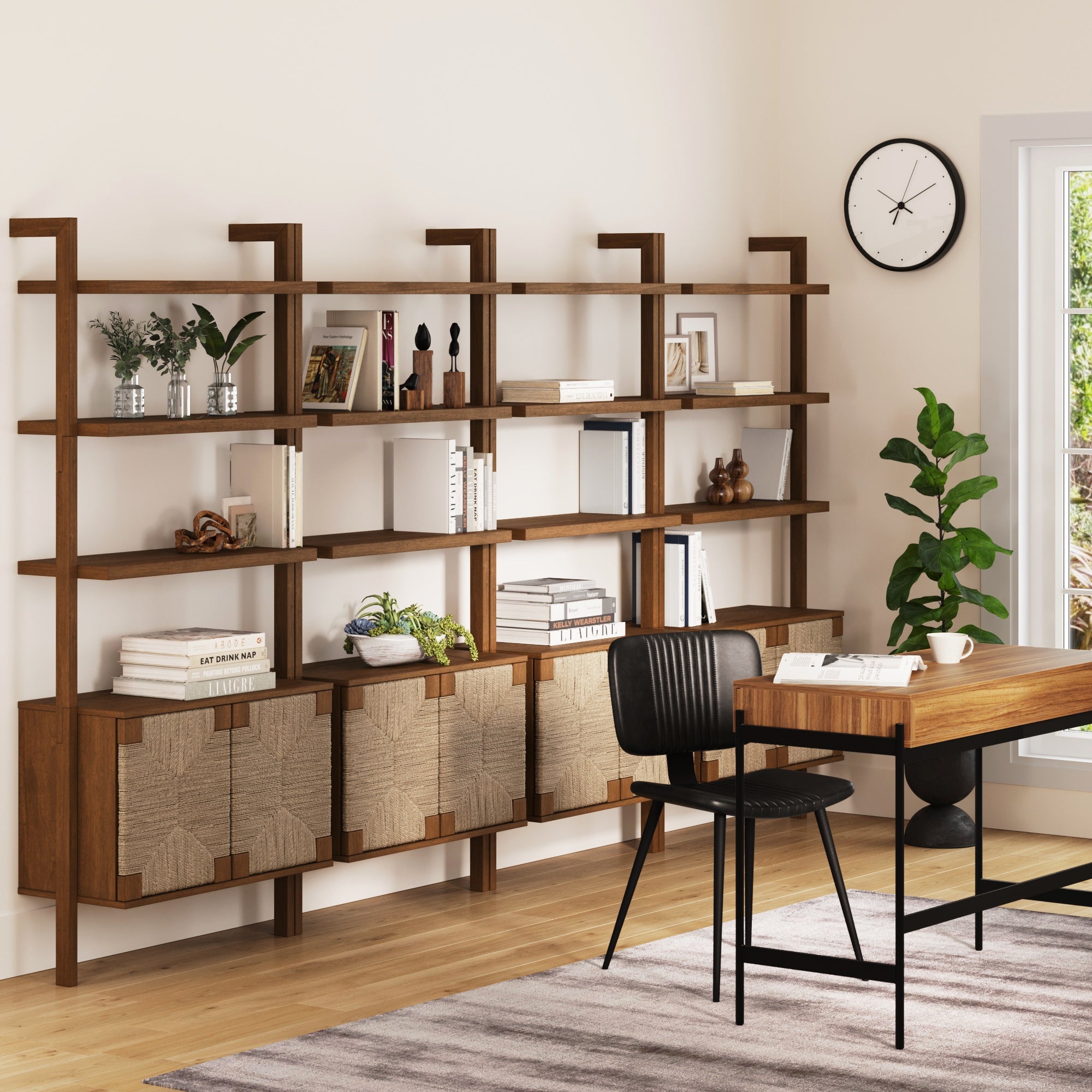 Beacon Wall Bookshelves with Doors Dark Brown Set of 4 | Nathan James