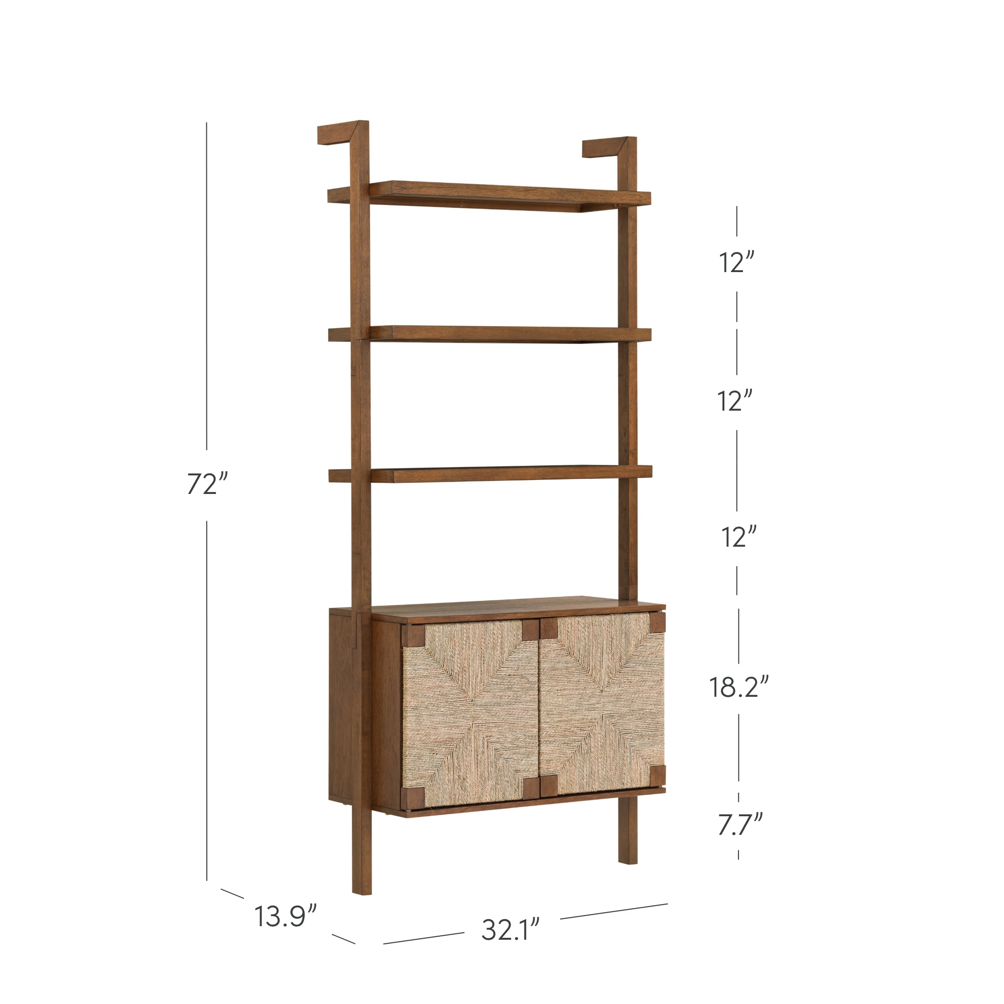 Beacon Seagrass Wall Bookshelf with Doors Dark Brown | Nathan James