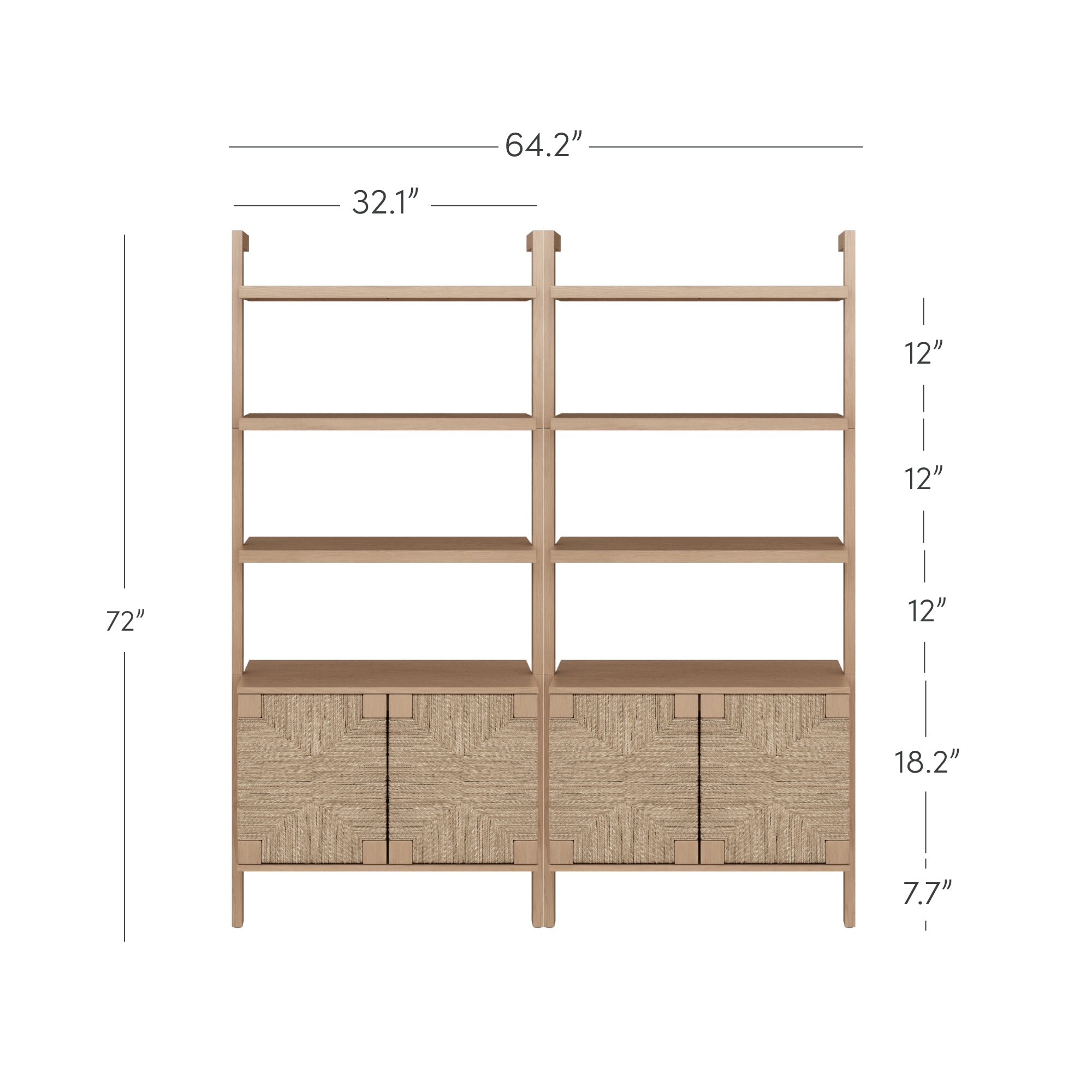 Seagrass Wall Bookshelf with Doors Raw Oak (Set of 2) - Nathan James