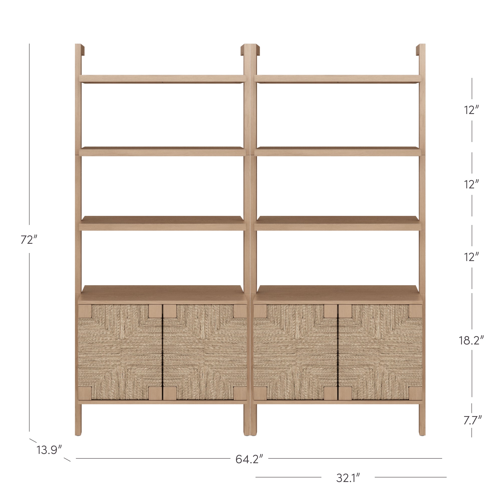 Seagrass Wall Bookshelf with Doors Raw Oak (Set of 2) - Thumbnail 4