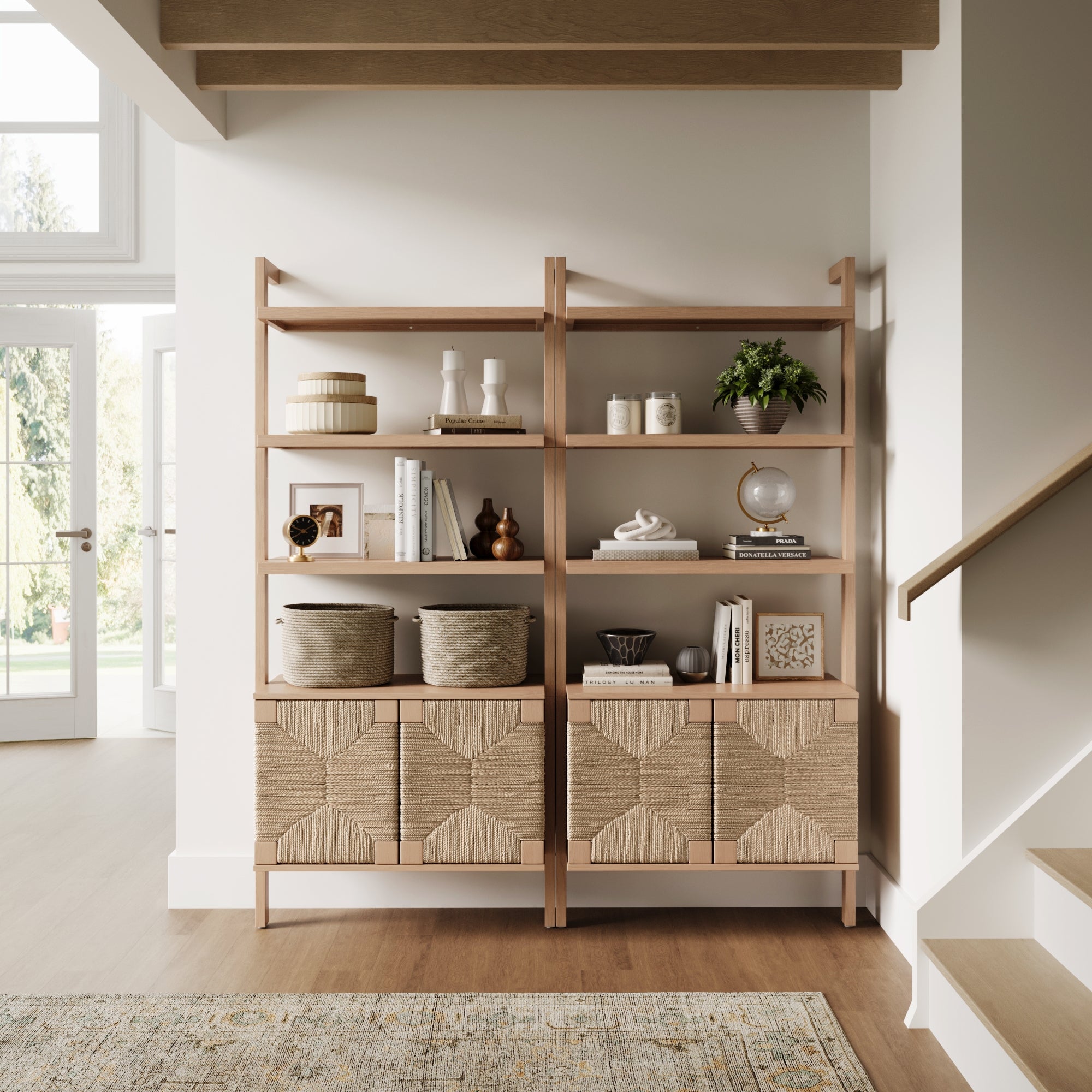 Seagrass Wall Bookshelf with Doors Raw Oak (Set of 2) - Nathan James