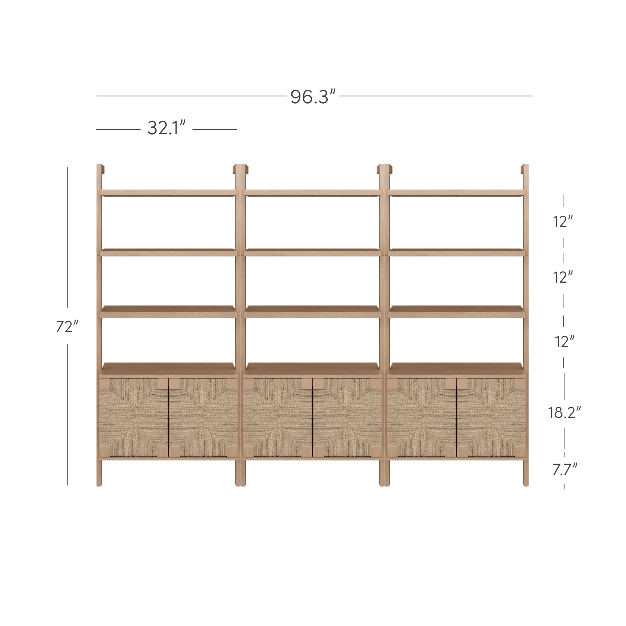 Seagrass Wall Bookshelf with Doors Raw Oak (Set of 3) - Nathan James