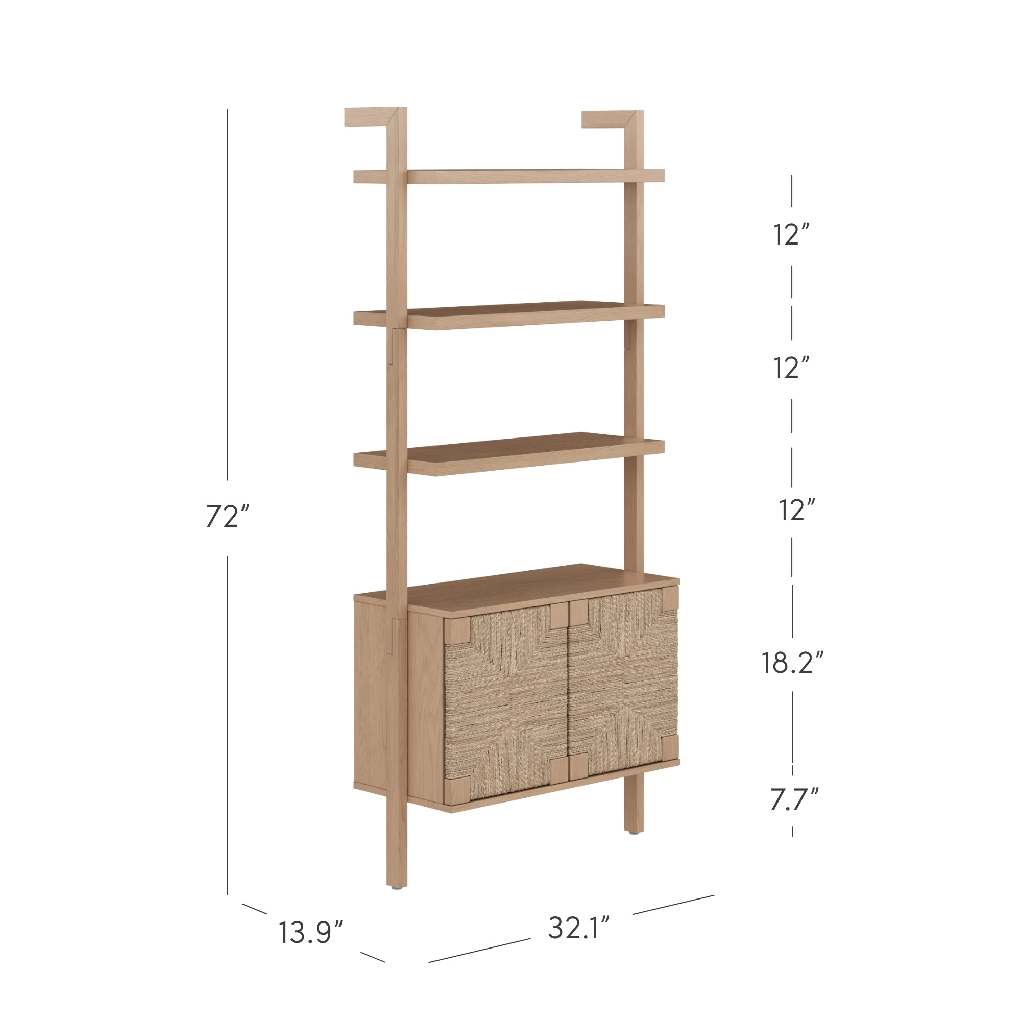 Seagrass Wall Bookshelf with Doors Raw Oak - Nathan James