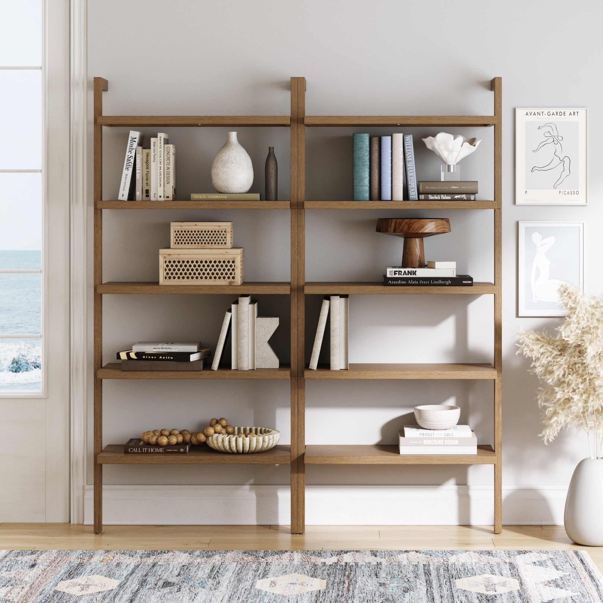 Wood Wall Bookshelves Light Brown (Set of 2)