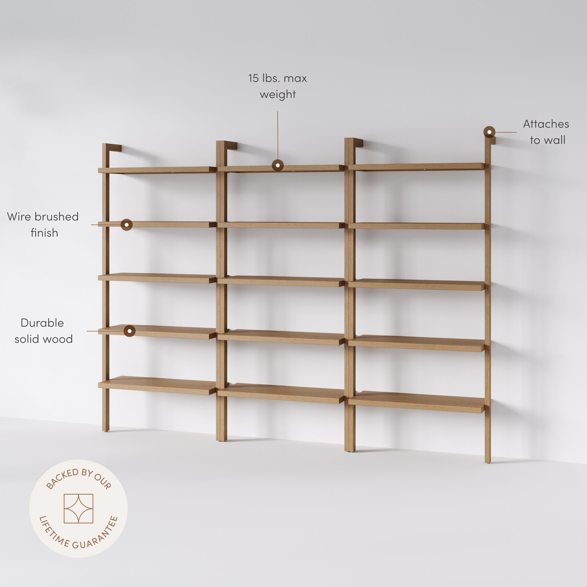 Beacon 5-Shelf Wall Bookshelf Light Brown Set of 3 | Nathan James