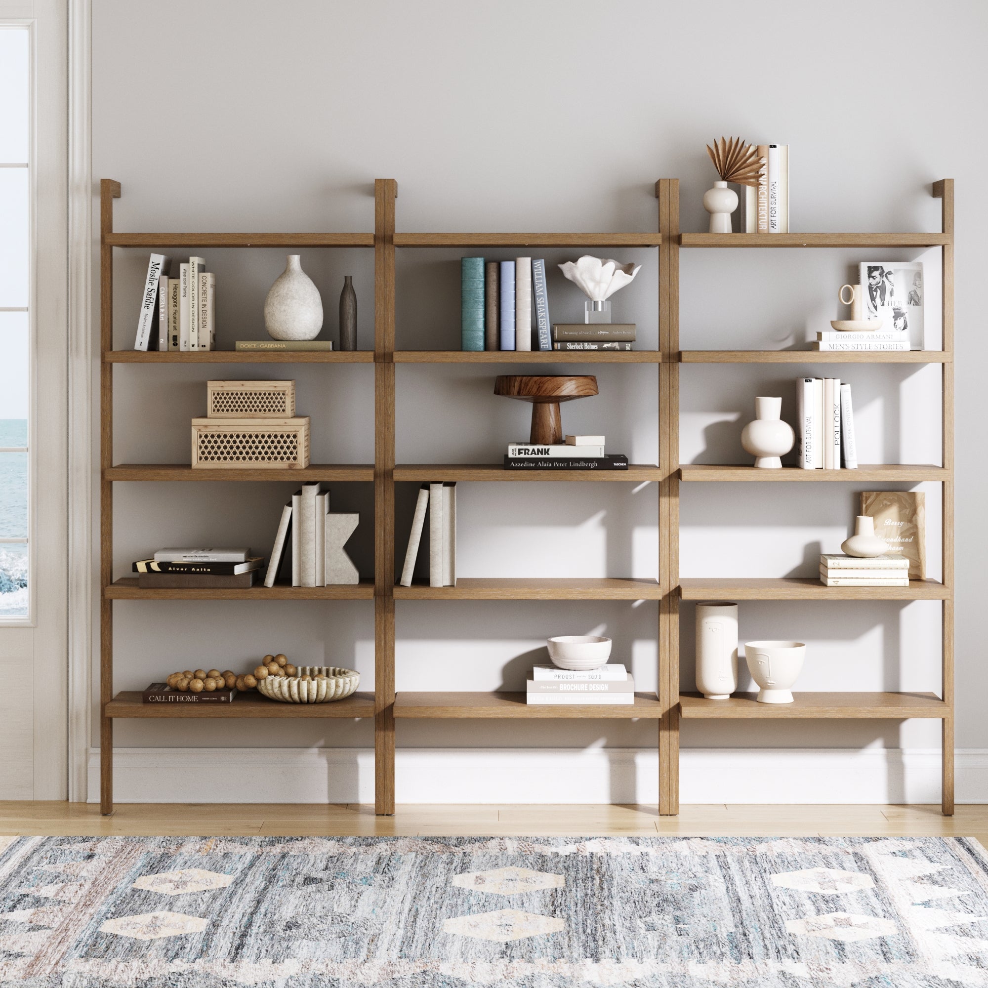 Wood Wall Bookshelves Light Brown (Set of 3)