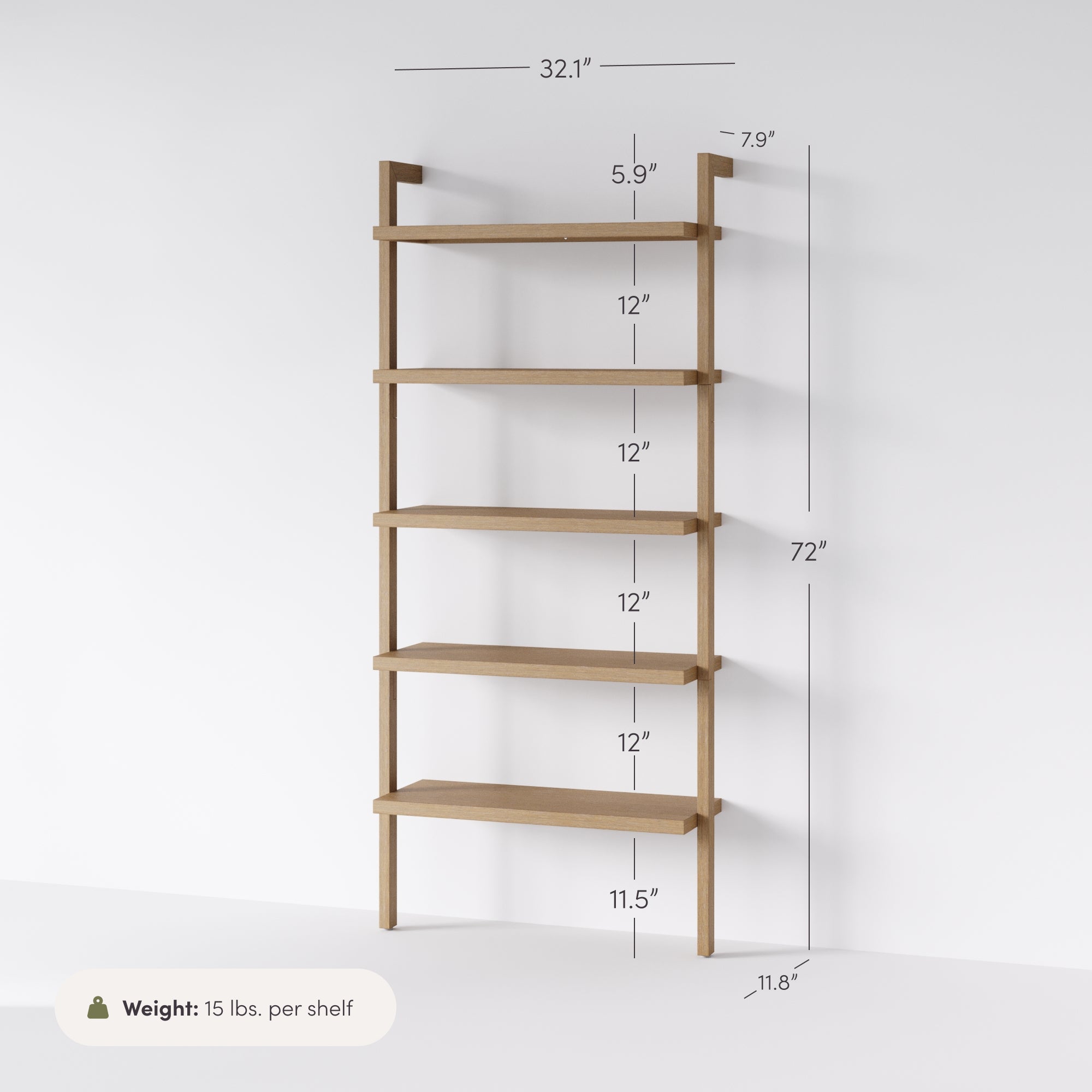 Beacon Wood 5-Shelf Ladder Wall Bookshelf Light Brown | Nathan James