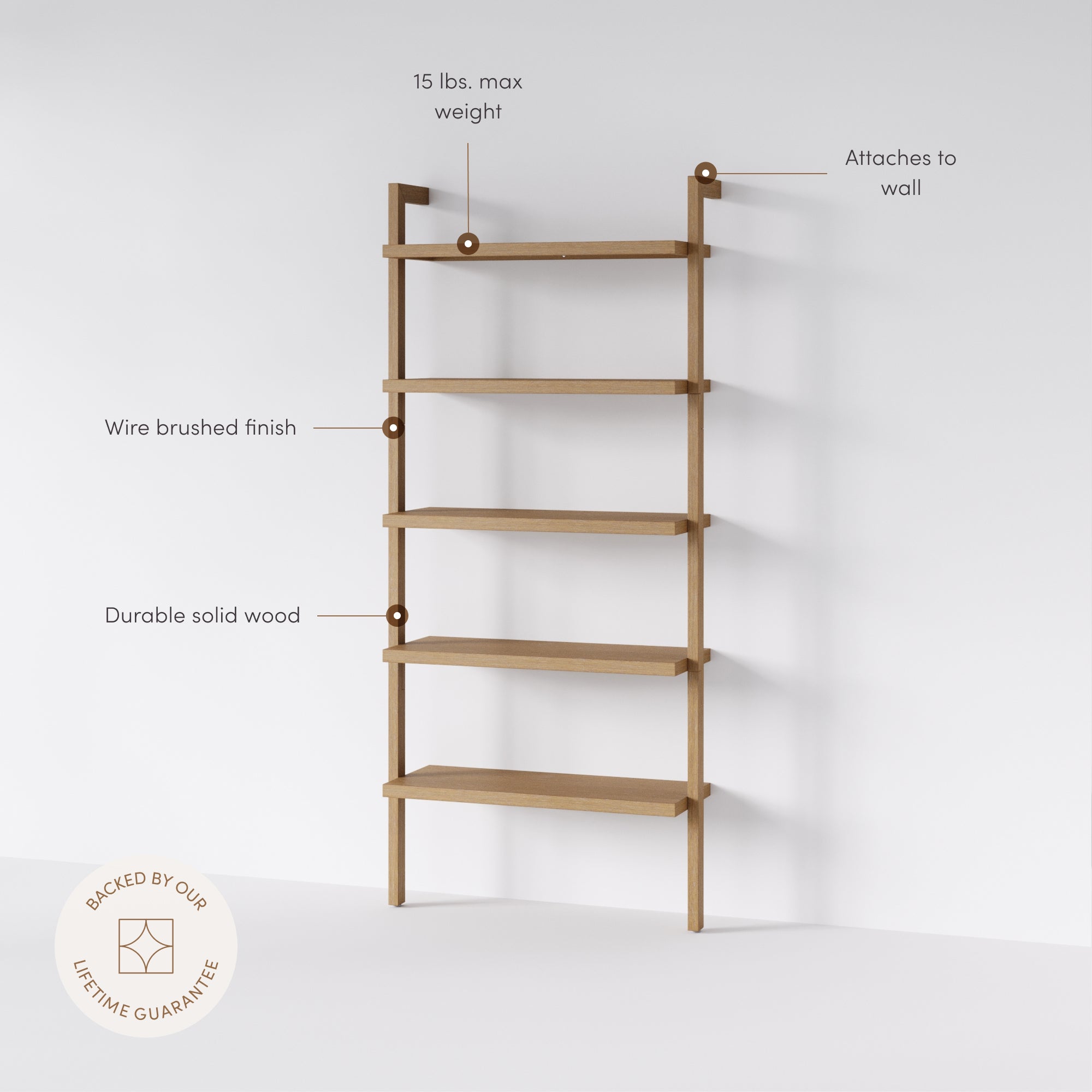 Beacon Wood 5-Shelf Ladder Wall Bookshelf Light Brown | Nathan James