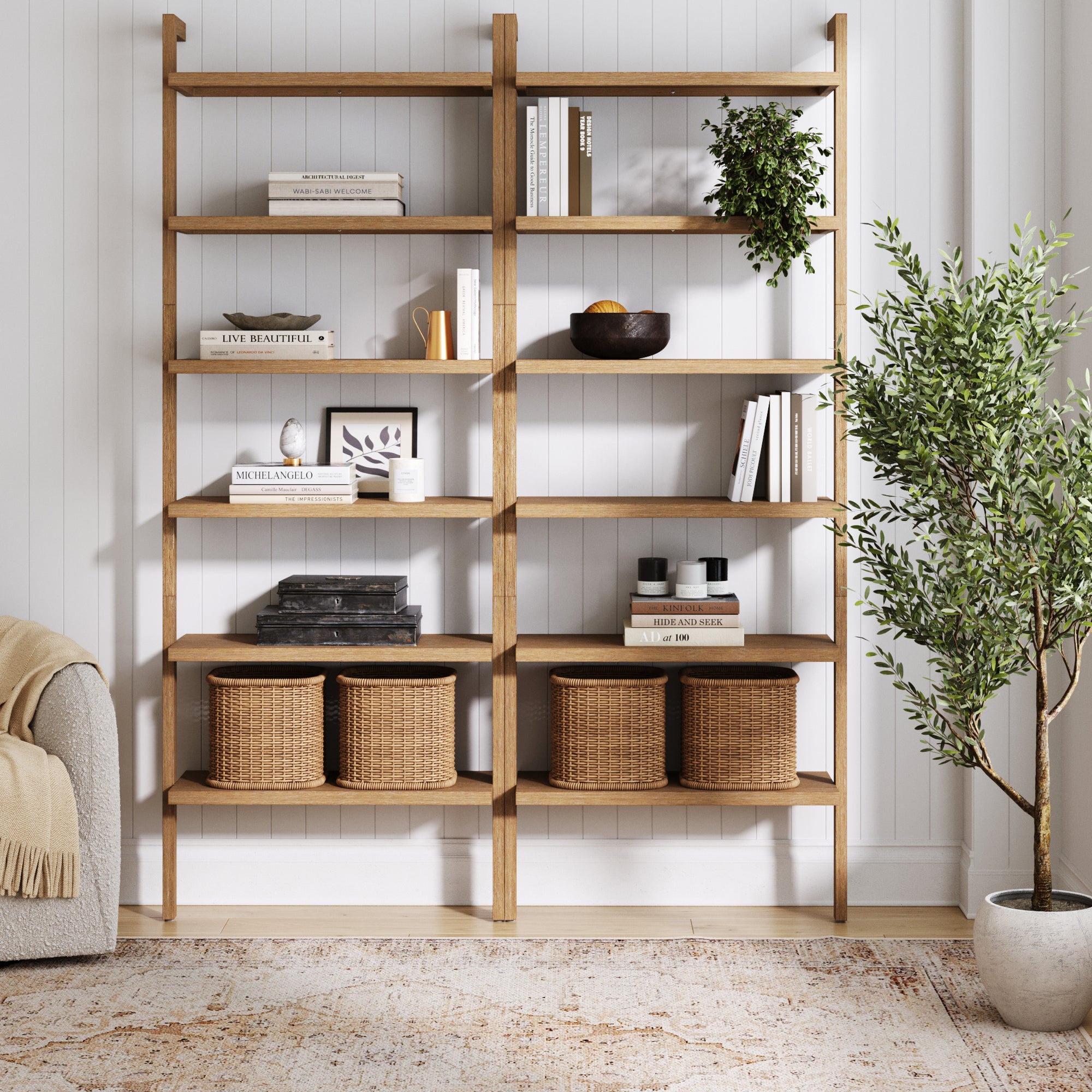 Modern 6 - Shelf Wall Mounted Solid Wood Bookcase Light Brown (Set of 2) - Nathan James