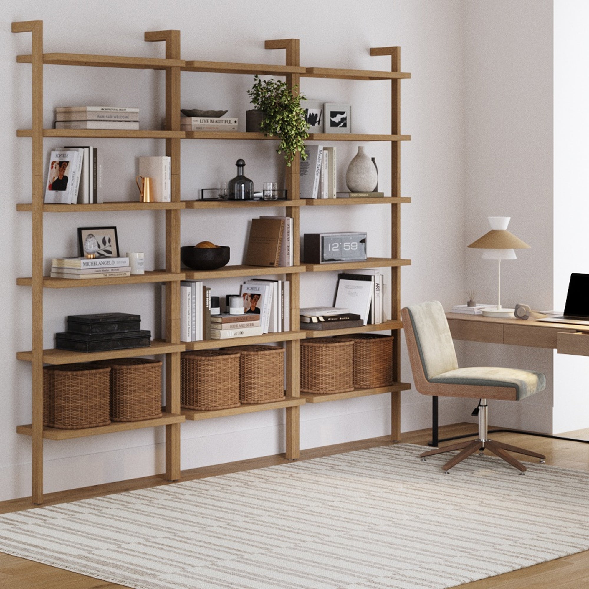 Modern 6 - Shelf Wall Mounted Solid Wood Bookcase Light Brown (Set of 3) - Nathan James