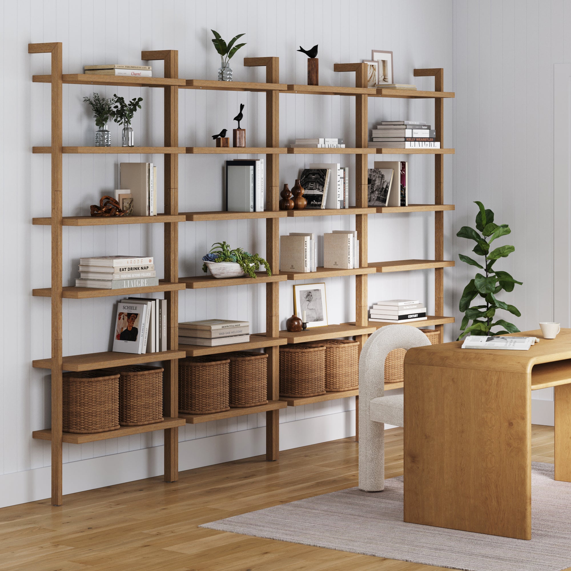 Modern 6 - Shelf Wall Mounted Solid Wood Bookcase Light Brown (Set of 4) - Nathan James