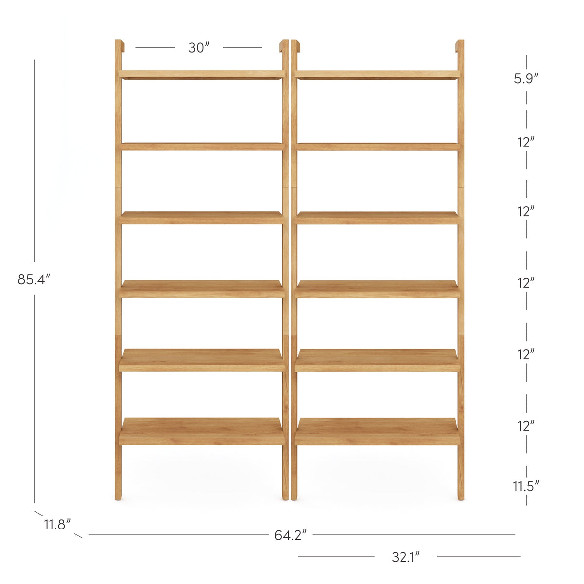 Modern 6-Shelf Wall Mounted Solid Wood Bookcase Warm Pine (Set of 2) - Nathan James