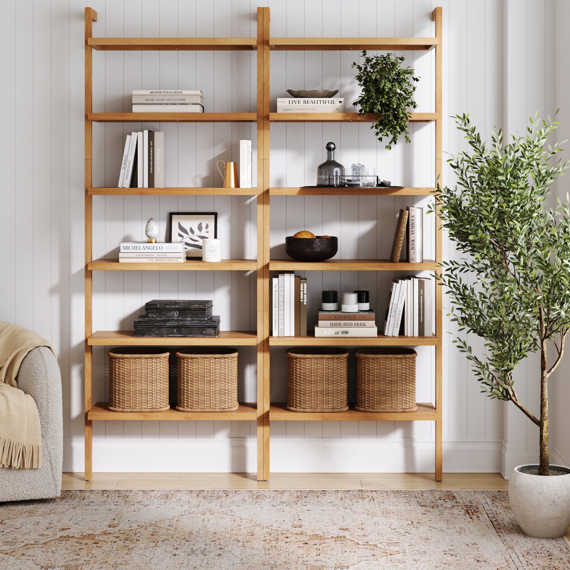 Modern 6 - Shelf Wall Mounted Solid Wood Bookcase Warm Pine (Set of 2) - Nathan James