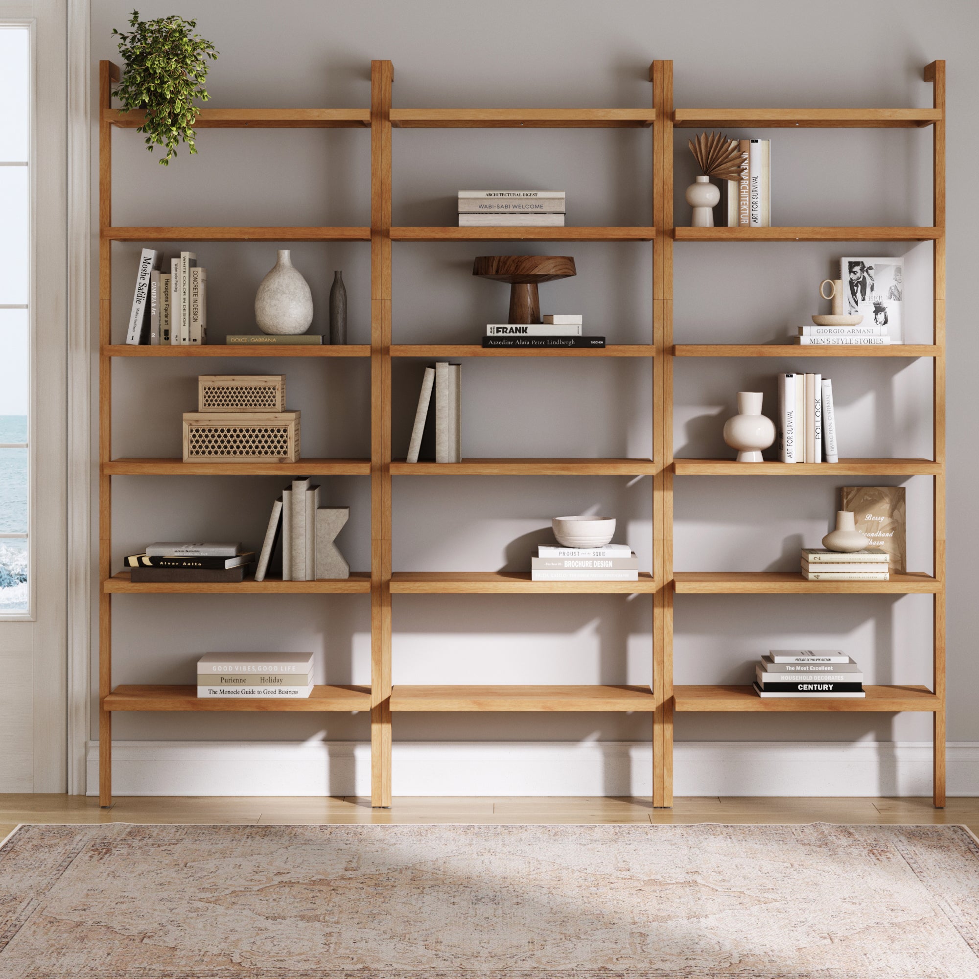 Modern 6 - Shelf Wall Mounted Solid Wood Bookcase Warm Pine (Set of 3) - Nathan James