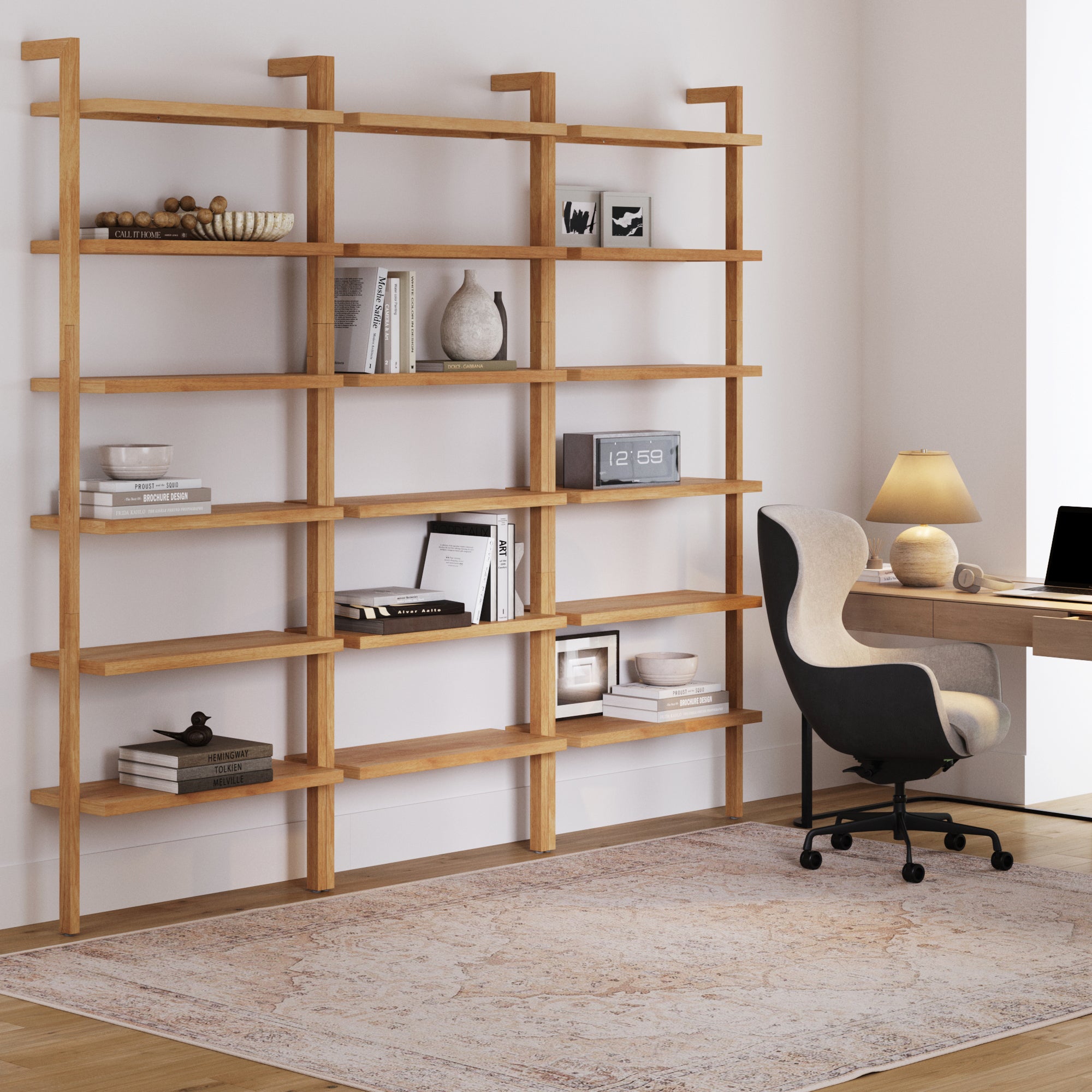Modern 6 - Shelf Wall Mounted Solid Wood Bookcase Warm Pine (Set of 3) - Nathan James
