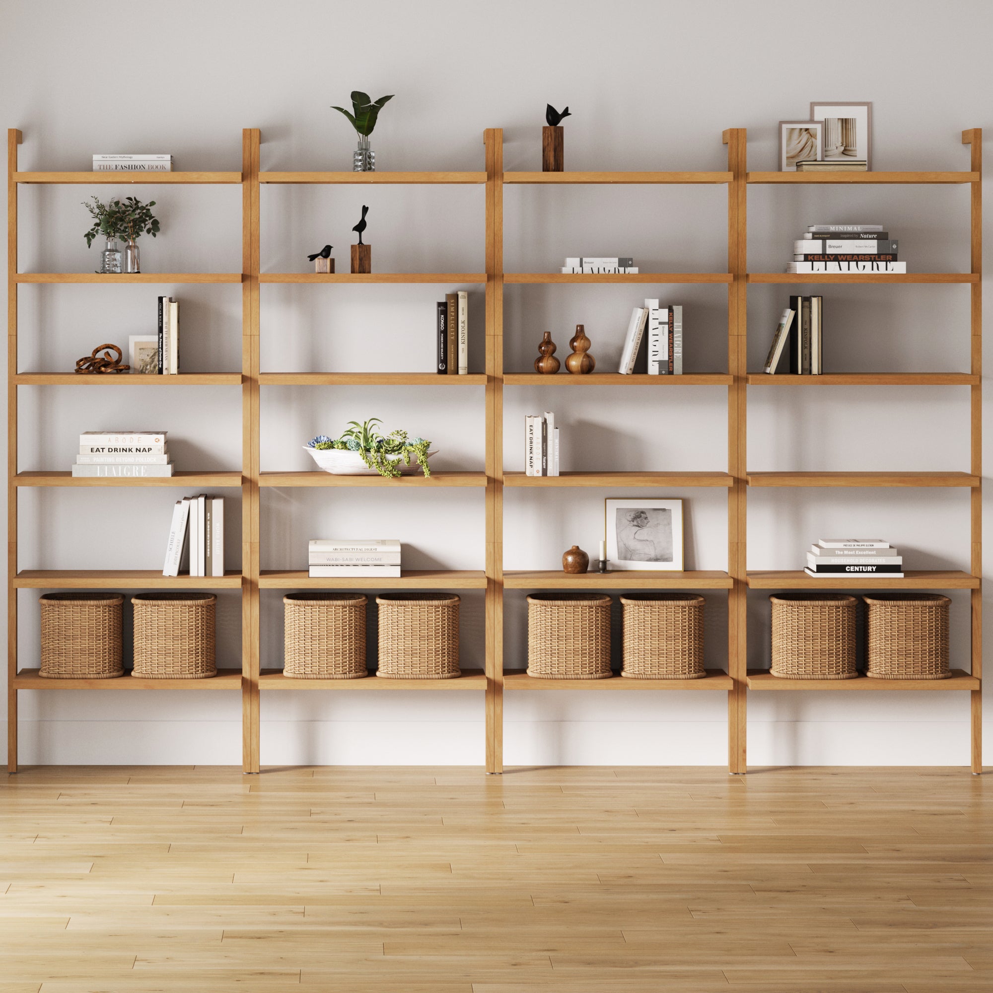 Modern 6 - Shelf Wall Mounted Solid Wood Bookcase Warm Pine (Set of 4) - Nathan James