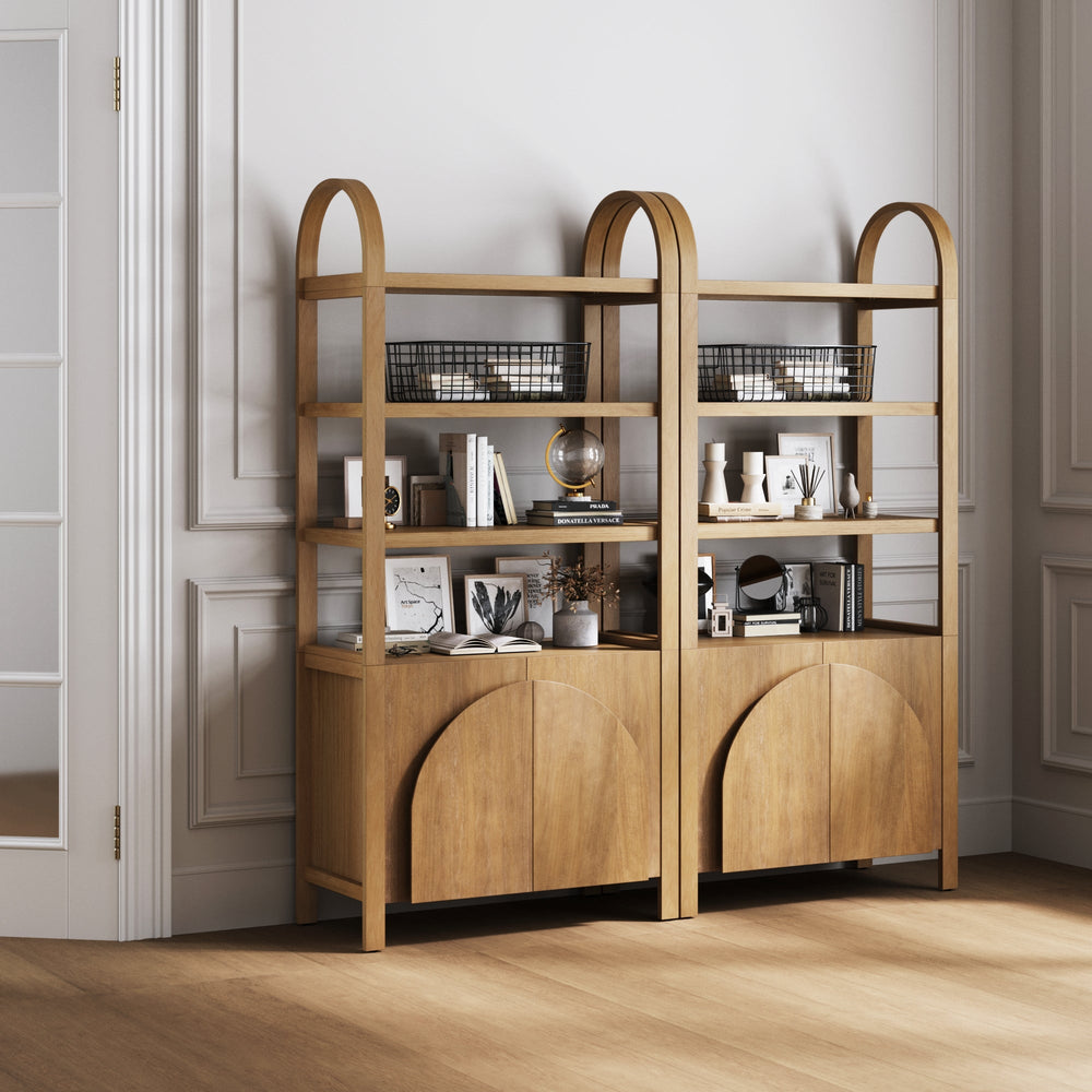 Iris Mid Century Arched Door Bookshelf Brown Set of 2 | Nathan James